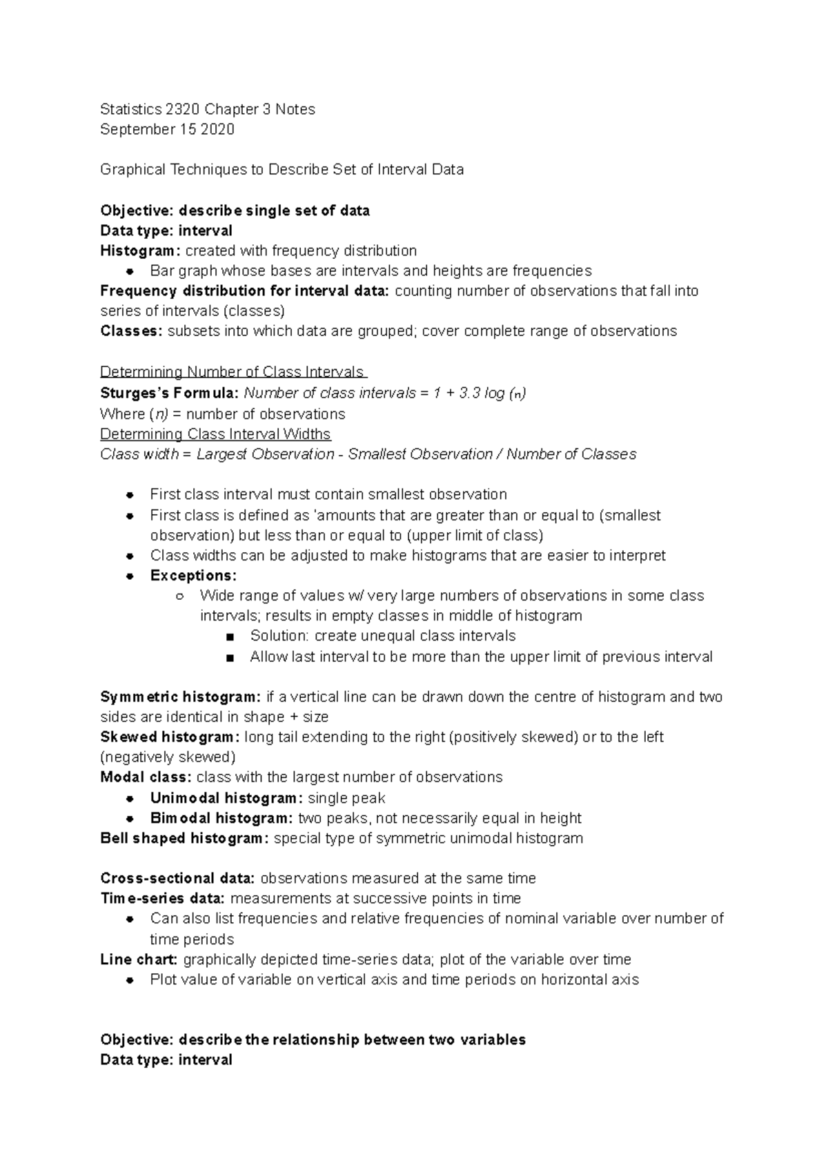 Stats Chapter 3 Notes - Statistics 2320 Chapter 3 Notes September 15 ...