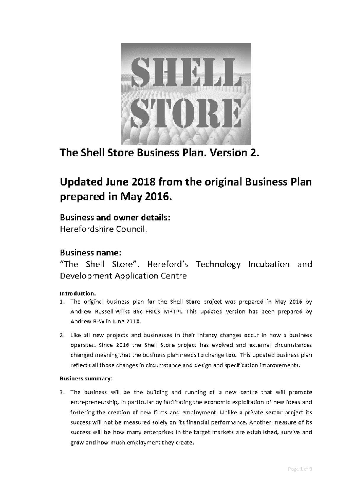 Shell Store Business Plan - Version 2. Updated June 2018 from the ...