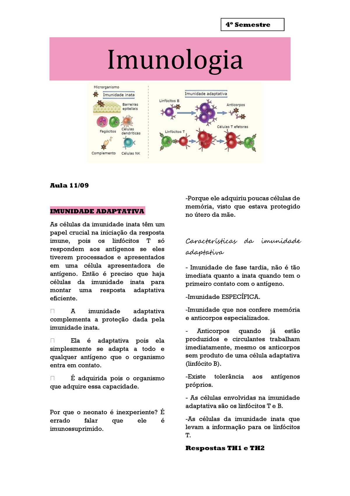 Imunologia 3 - Imunidade Adaptativa - 4º Semestre Imunologia Aula 11 ...