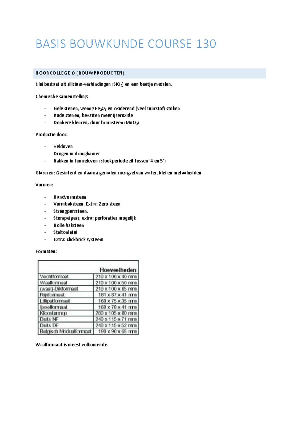 Samenvatting Basis Bouwkunde: Colleges - BASIS BOUWKUNDE COURSE 130 ...