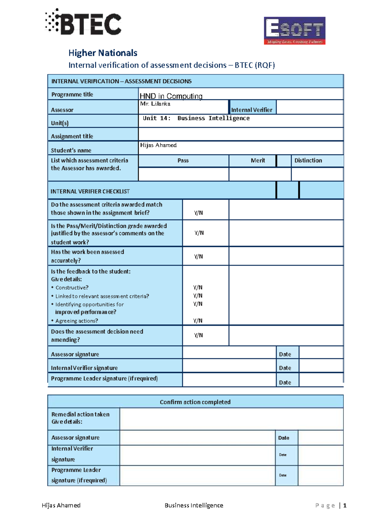 Hijas Ahamed COLE-010033 - Unit 14- Business Intelligence - INTERNAL ...