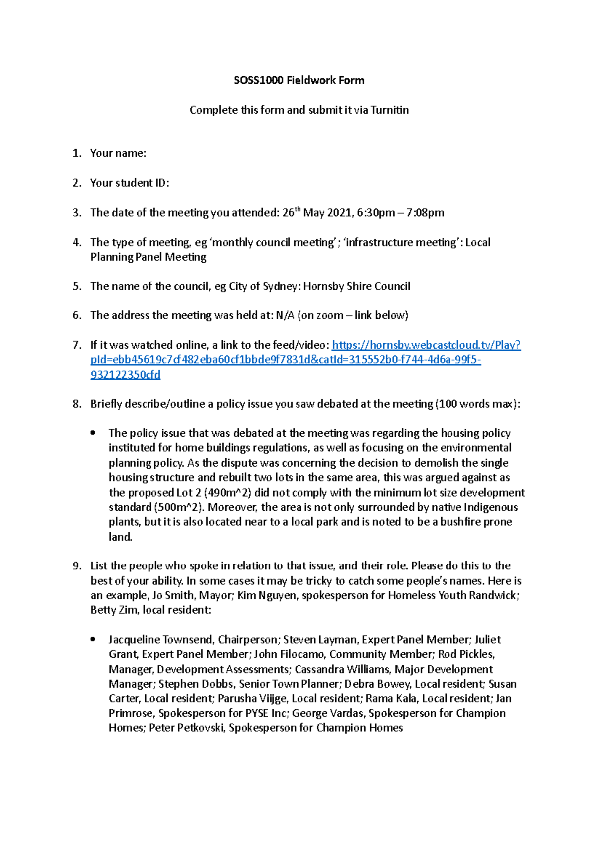 SOSS1000 Fieldwork Form 2021 - SOSS1000 Fieldwork Form Complete this ...