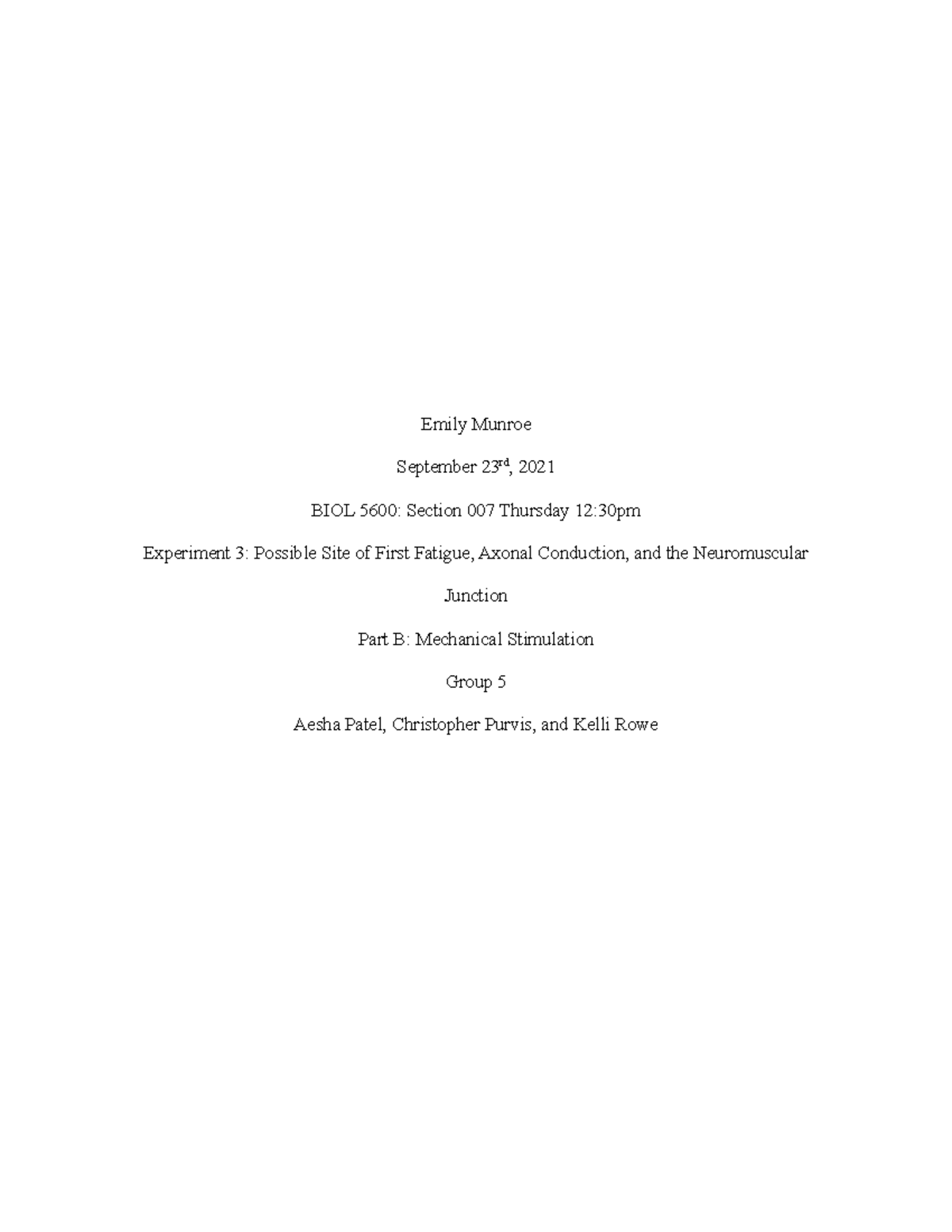 Biomedical Physiology Lab report number 3 - BIOL 5600 - Studocu