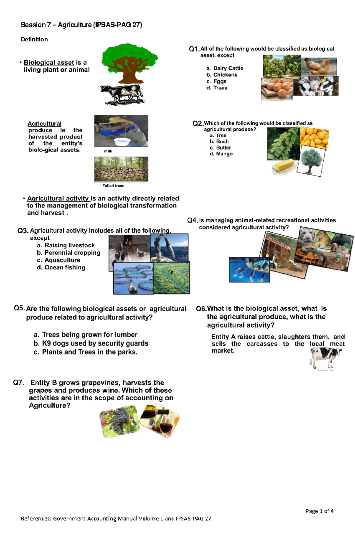 Session 8 - Agriculture - Page 1 of 4 Q 2. Q4. Q 7. Q 5. Q 6. Q3. Q1 ...