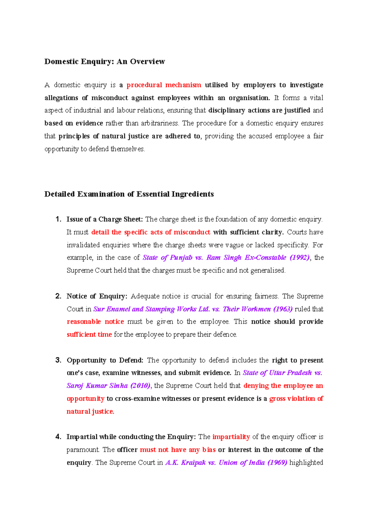 Domestic Enquiry principles and elements - Domestic Enquiry: An ...