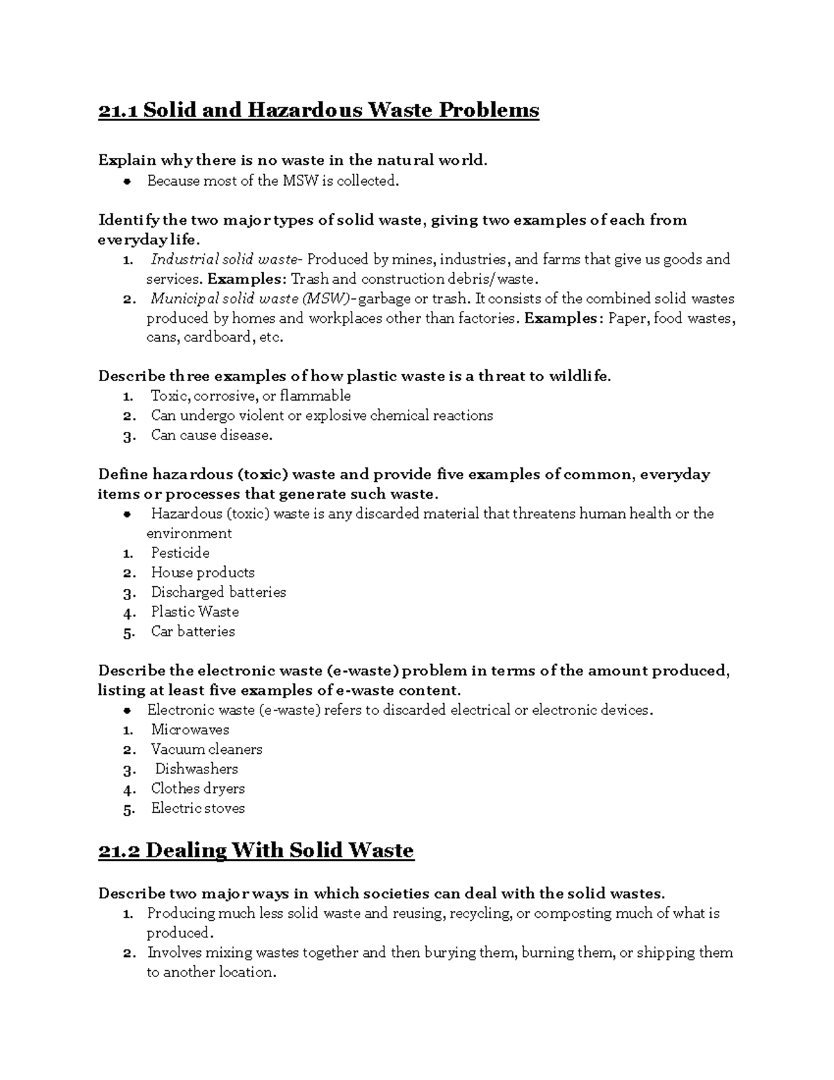Chapter 21 - worksheet - 21 Solid and Hazardous Waste Problems Explain ...