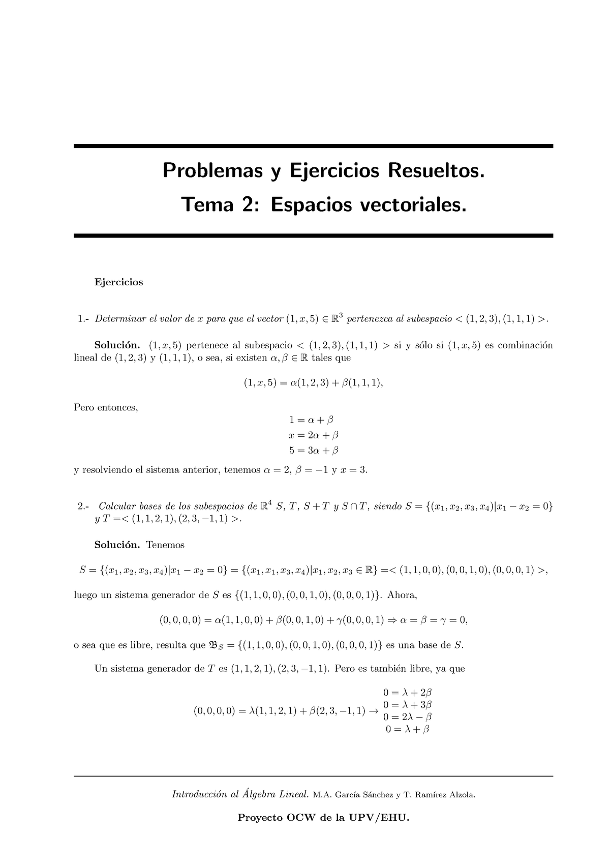 Espacios Vectoriales Ejercicios - Problemas Y Ejercicios Resueltos ...