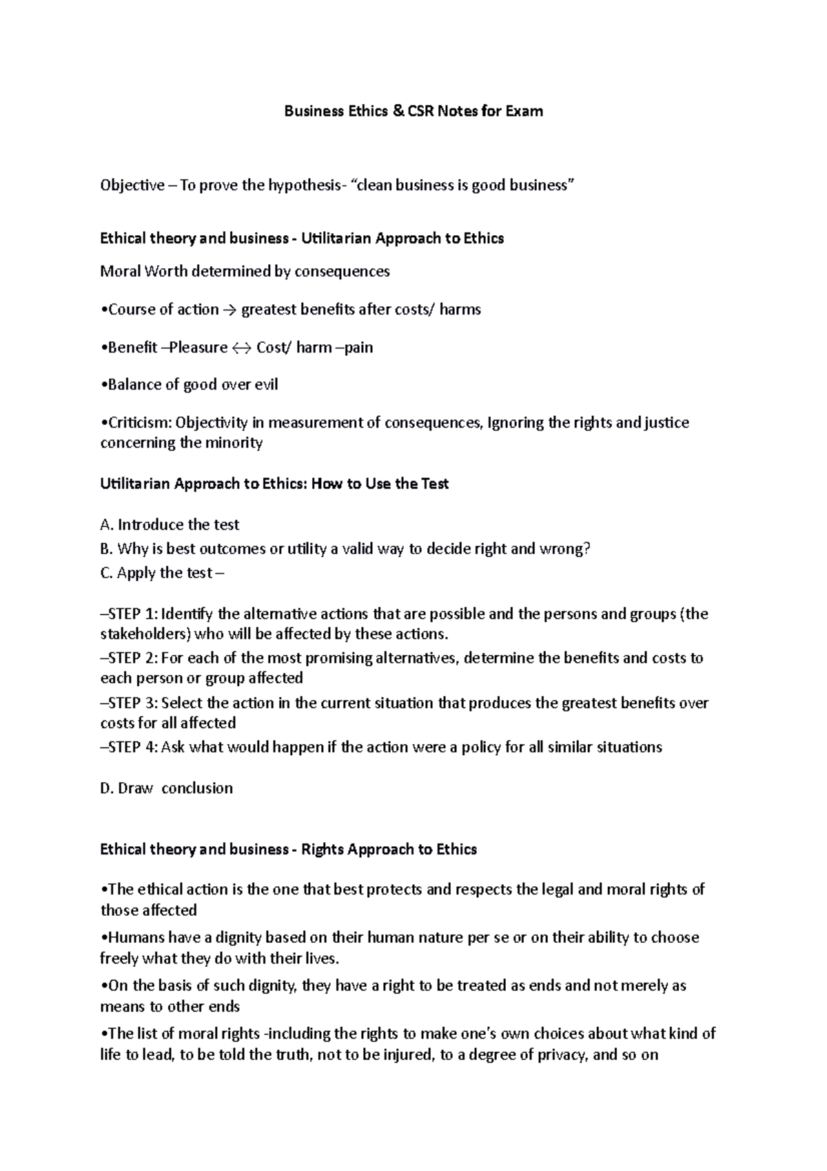 Business Ethics notes - Business Ethics & CSR Notes for Exam Objective ...