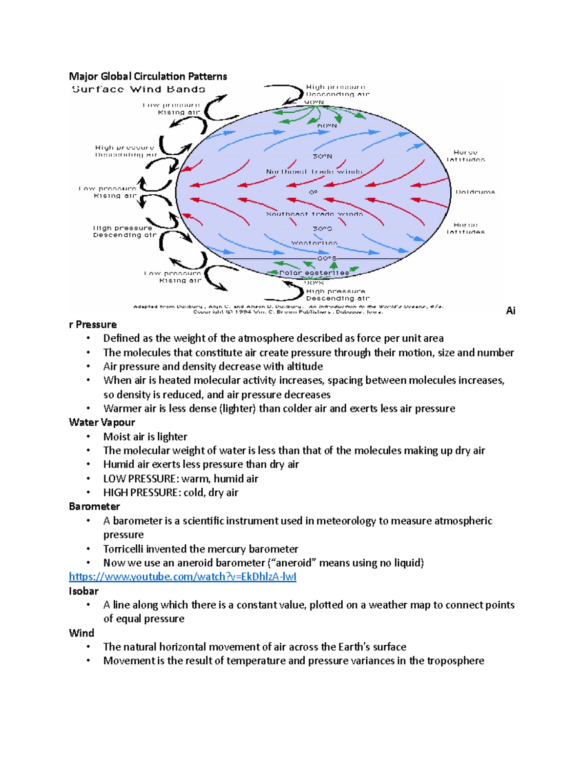 GEO Final 110 - notes full geo - Major Global Circulation Patterns Ai r ...