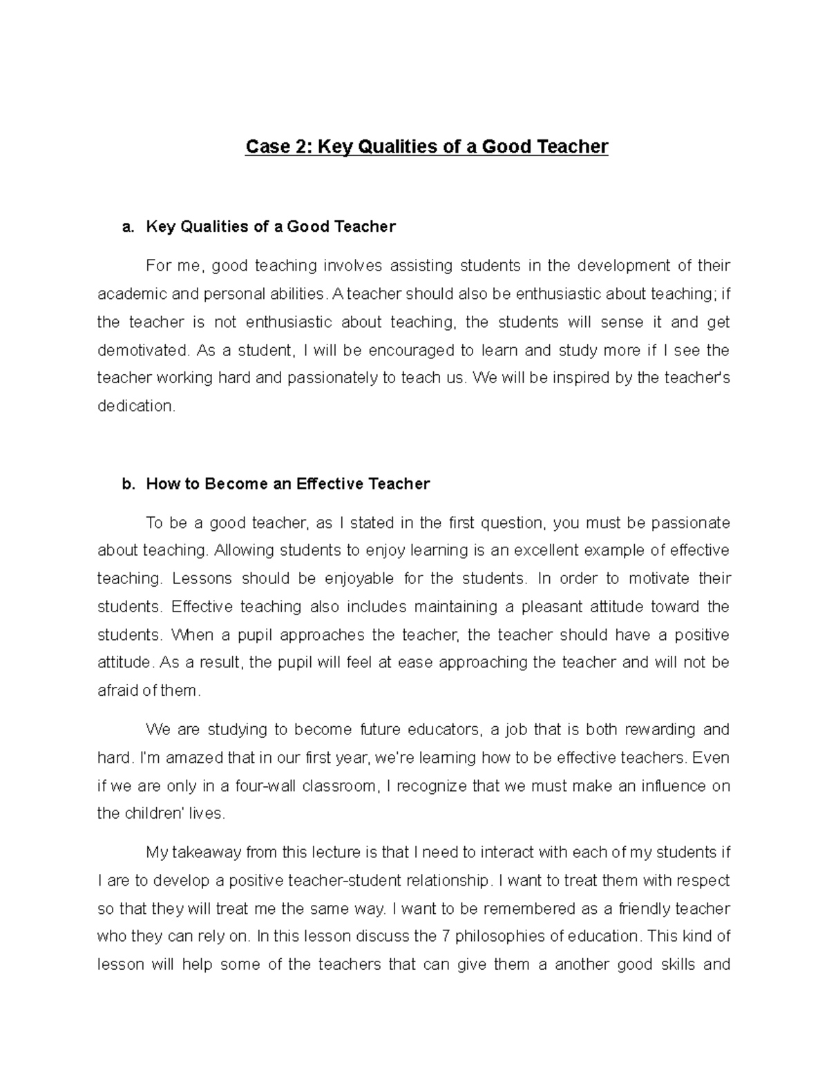 (Case 2) Key Qualities of a Good Teacher - Case 2: Key Qualities of a ...