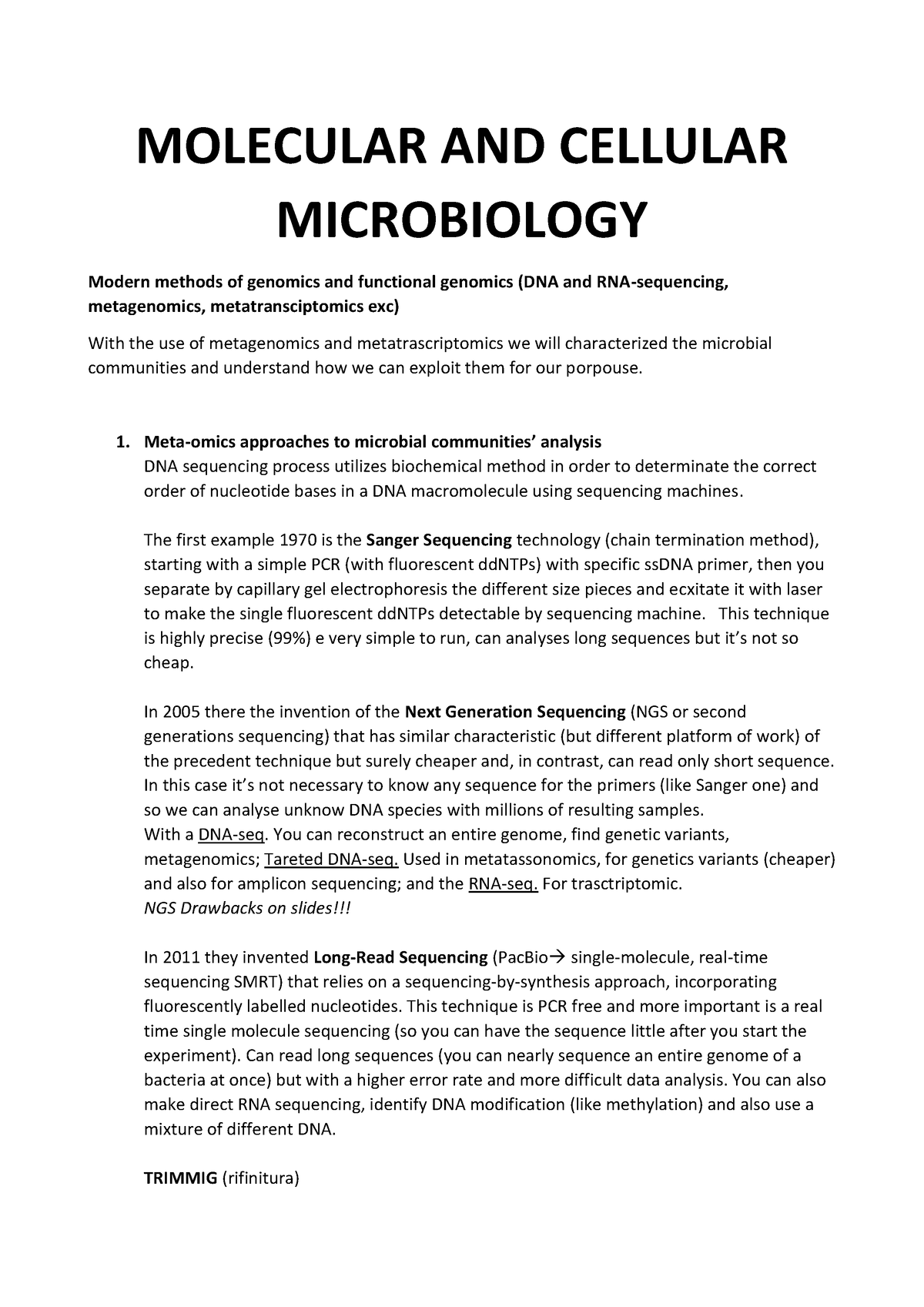 Notes- Molecular and cellular microbiology - MOLECULAR AND CELLULAR ...