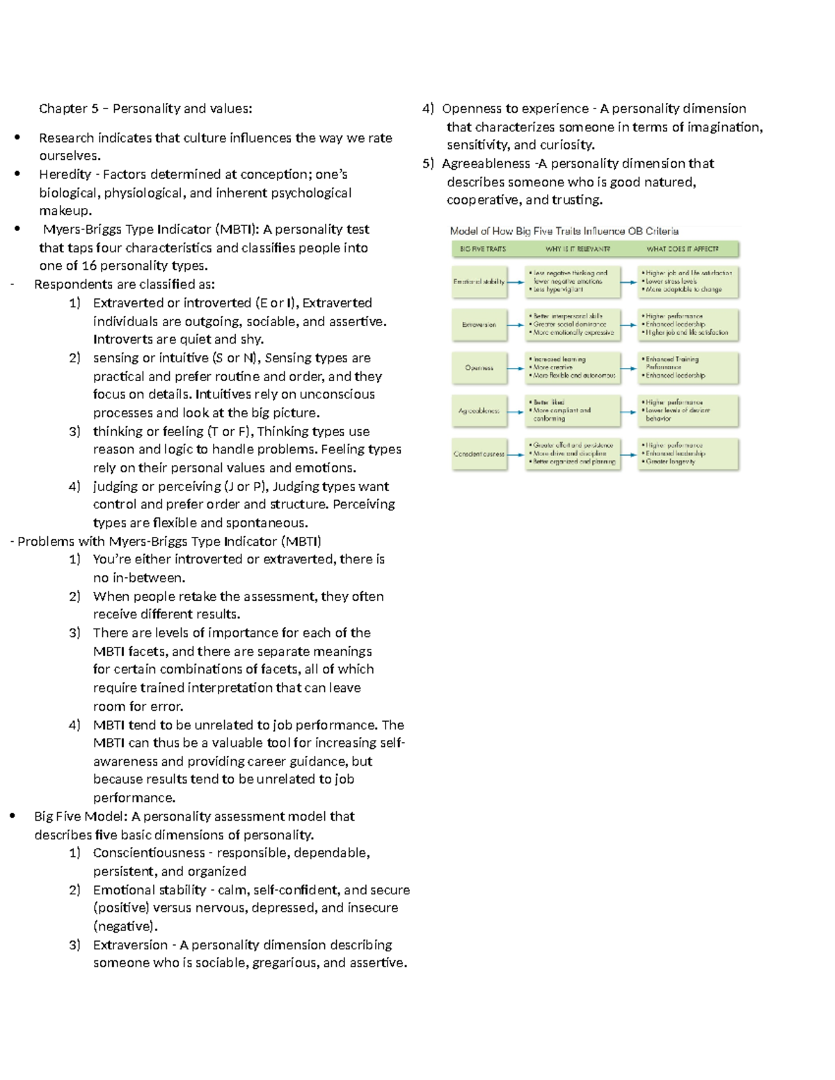 C715 - Chapter 5 – Personality And Values: Research Indicates That ...