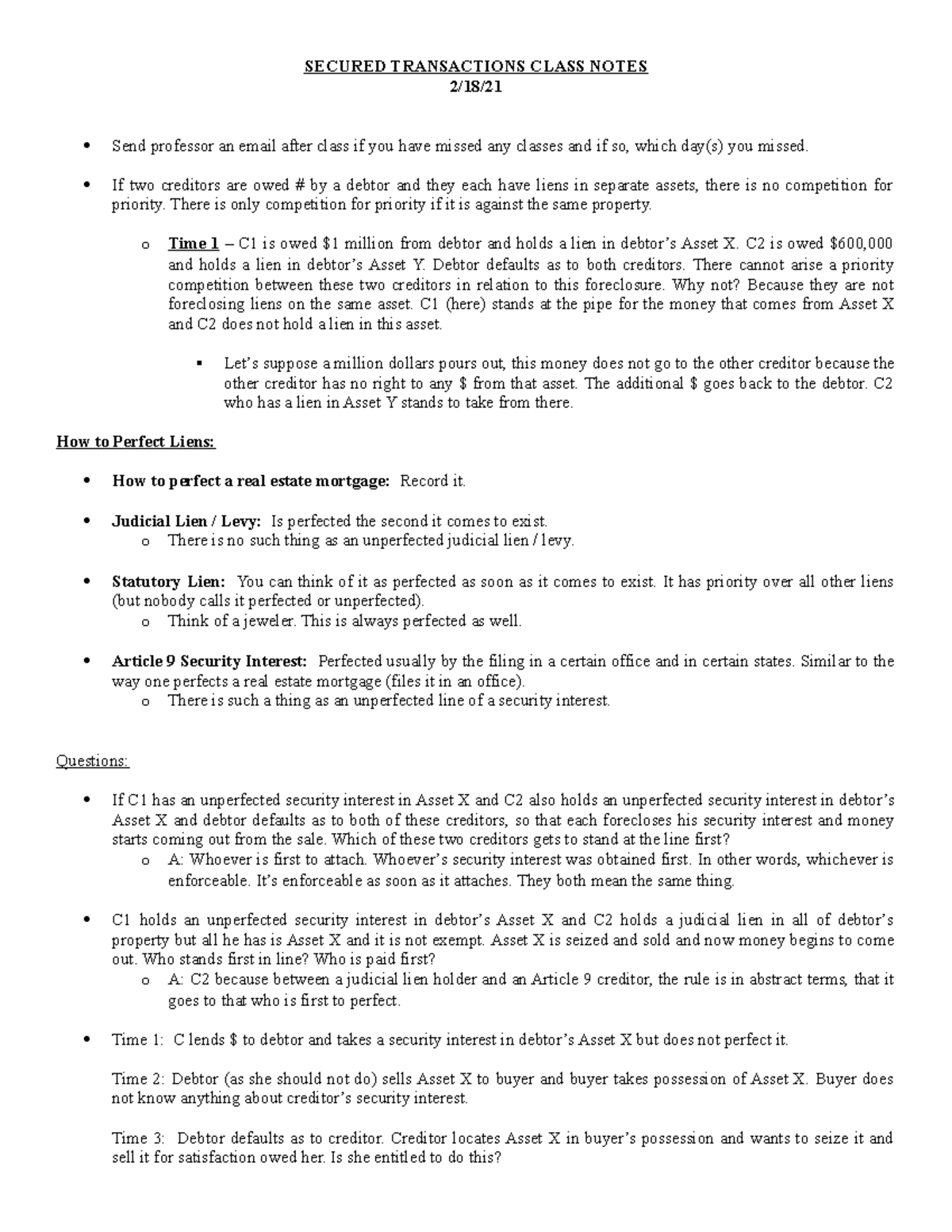 Secured Transactions Class Notes Class 7 - SECURED TRANSACTIONS CLASS ...