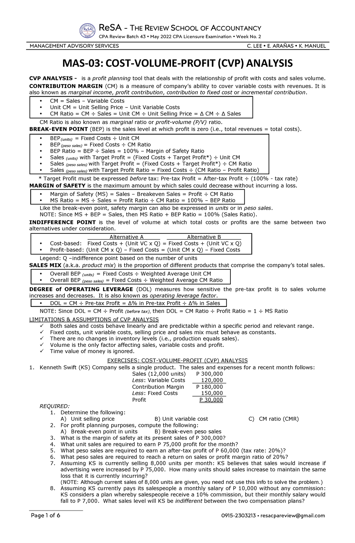 mas-03-cost-volume-profit-analysis-resa-the-review-school-of