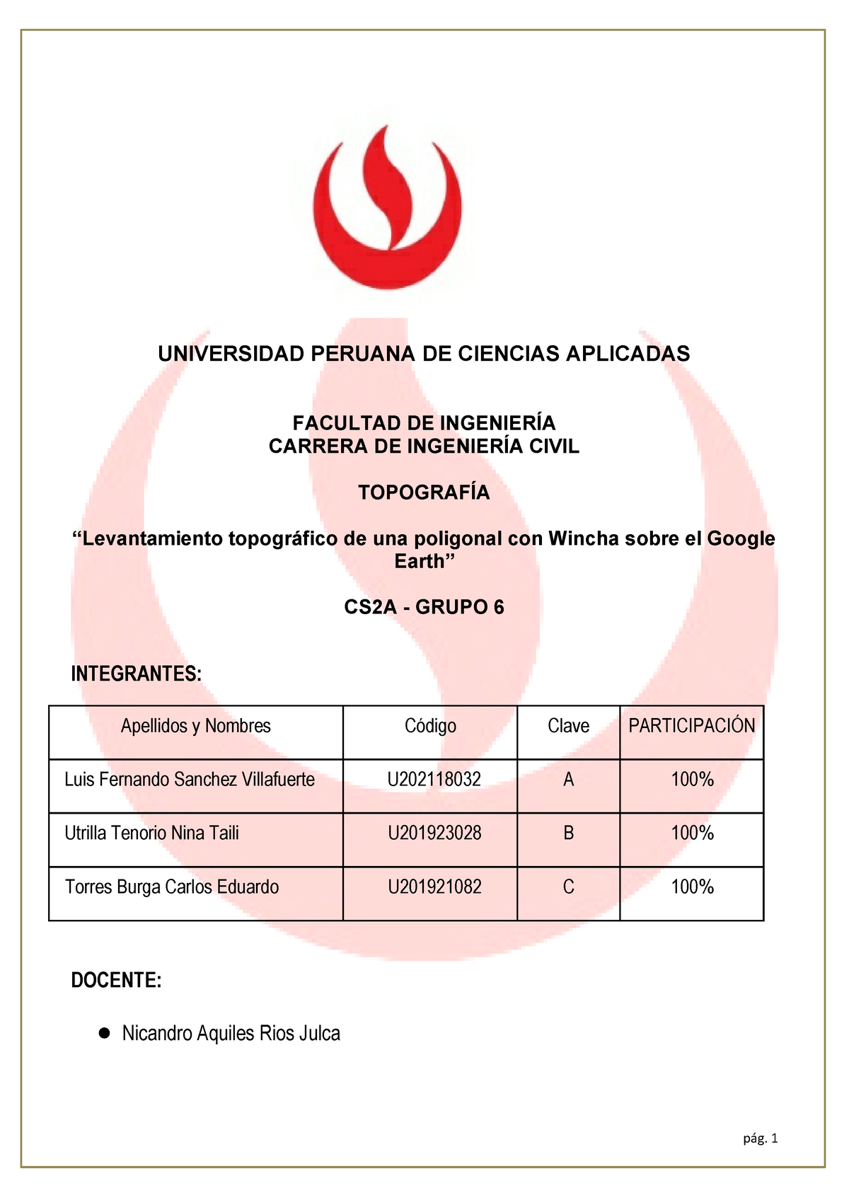 TB1 Topografia UPC 2021.2 - UNIVERSIDAD PERUANA DE CIENCIAS APLICADAS FACULTAD DE INGENIERÍA 