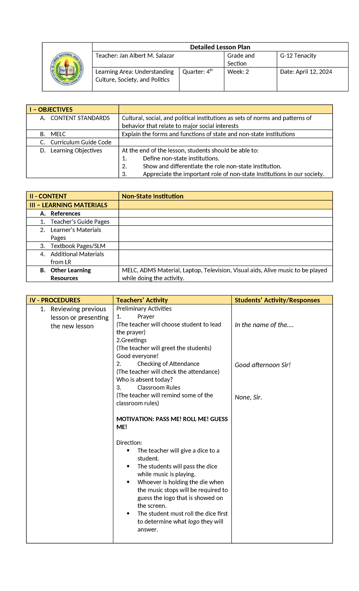 Edited Salazar JA UCSP Nonstate DLP - Detailed Lesson Plan Teacher: Jan ...