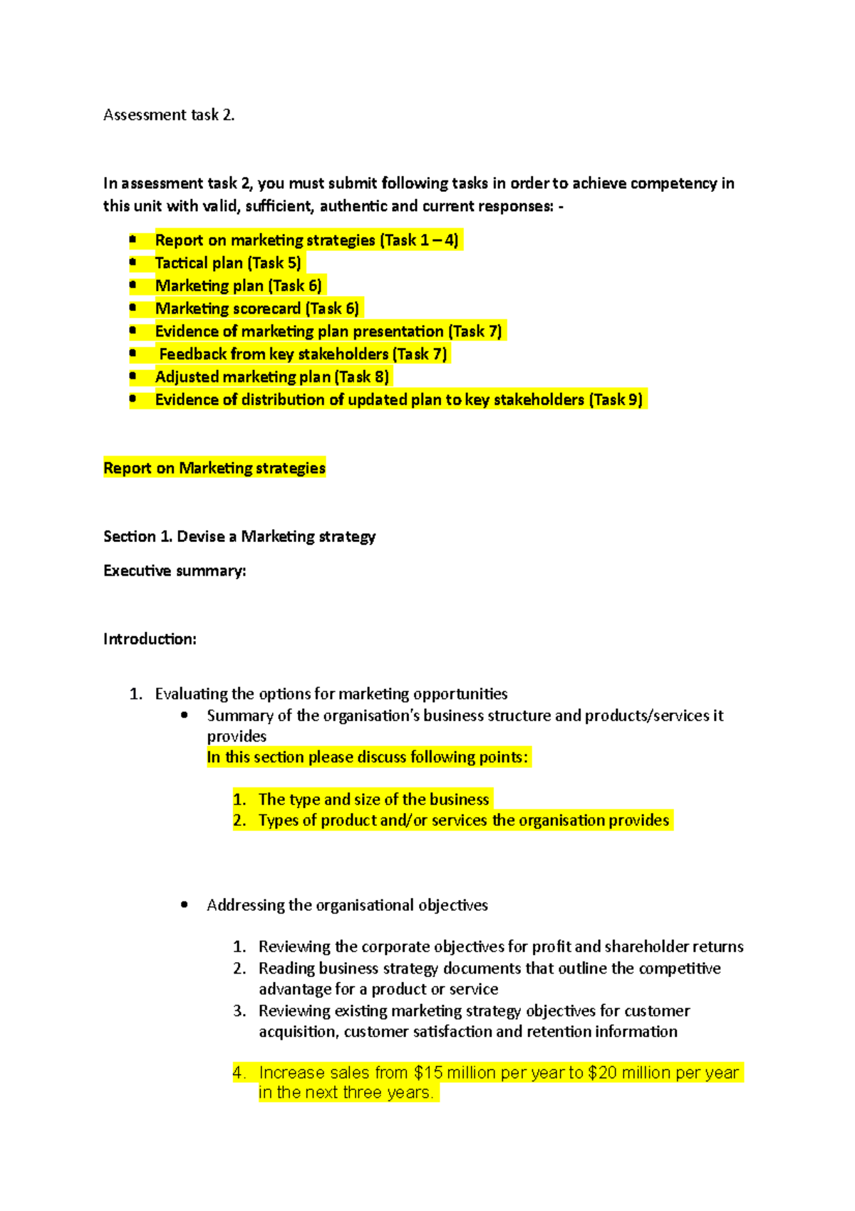 Assessment task 2 - Develop a marketing plan - Assessment task 2. In ...
