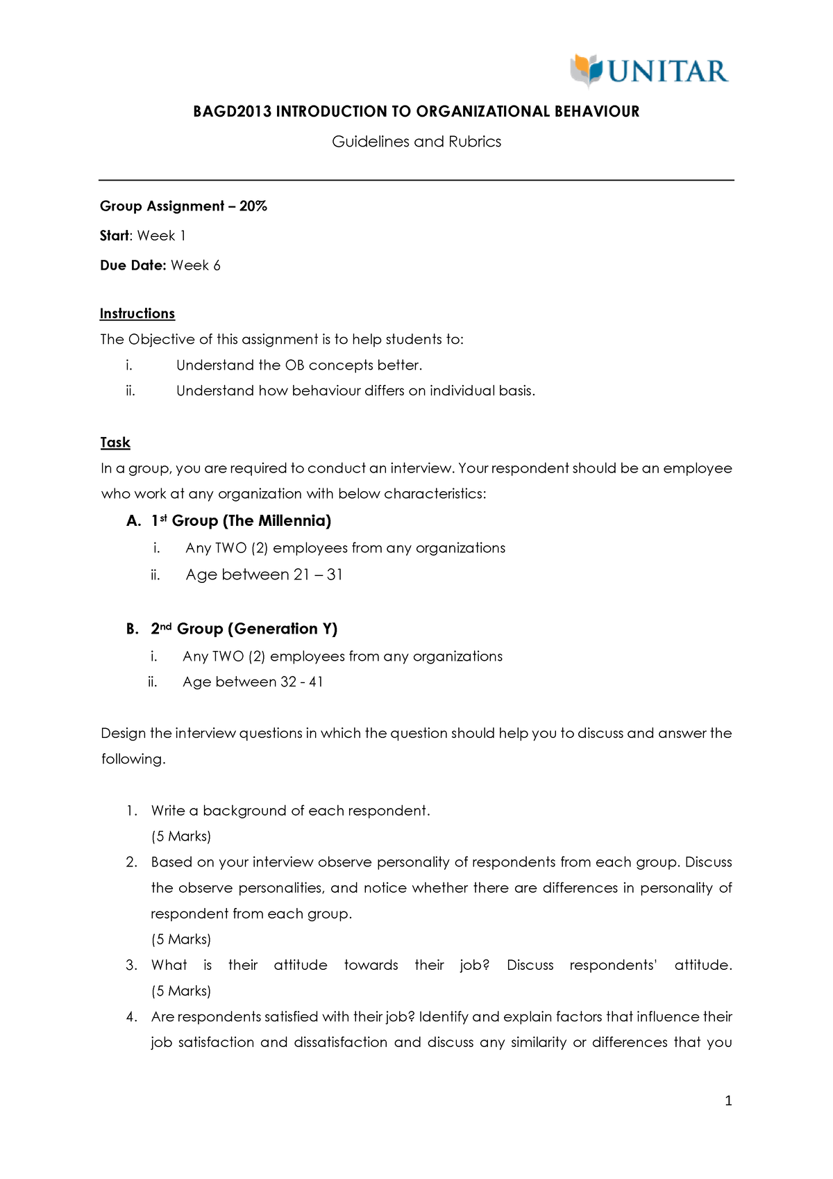 BAGD2013-group-assignment - 1 BAGD2013 INTRODUCTION TO ORGANIZATIONAL ...