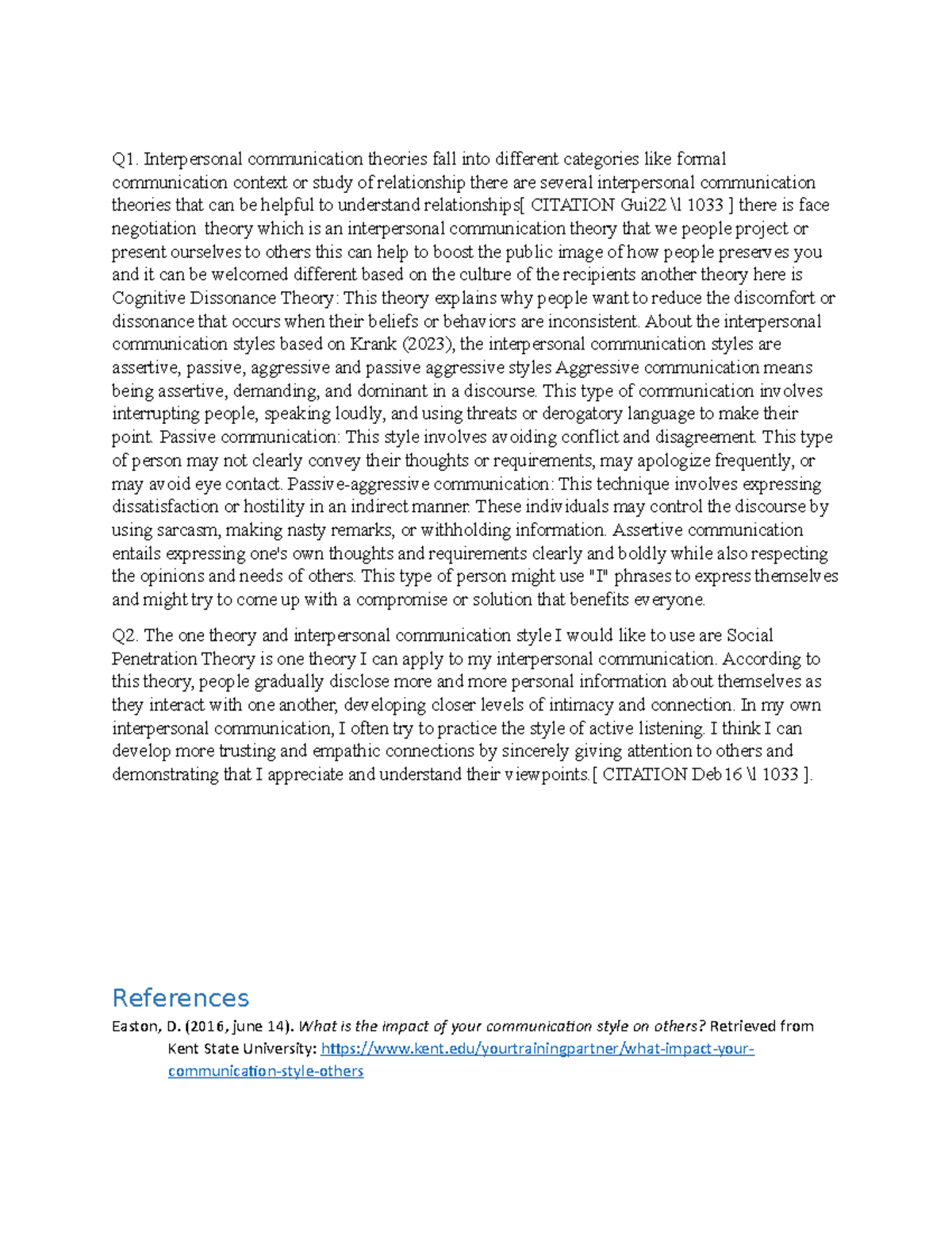 Interpersonal communication theories of communication q1