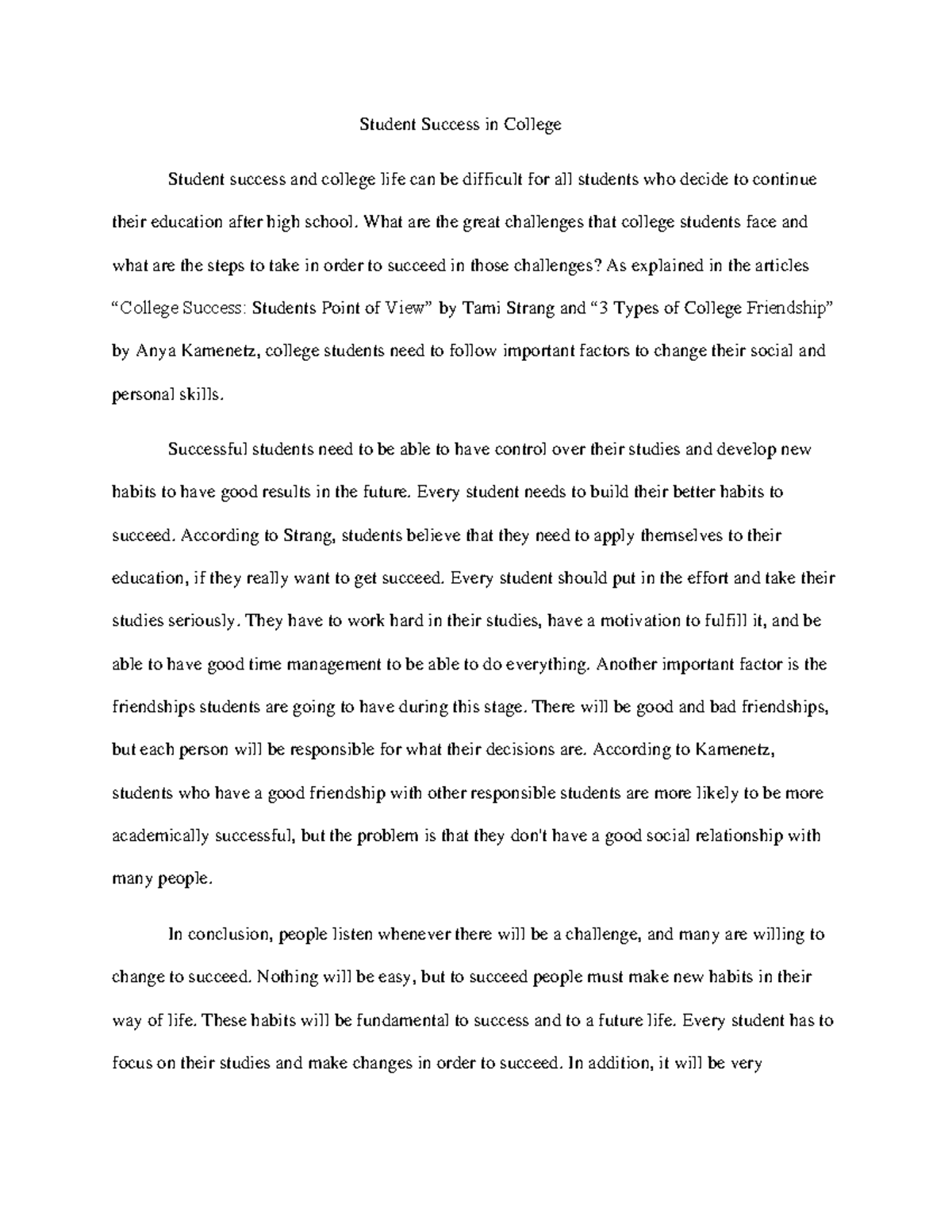 students success essay