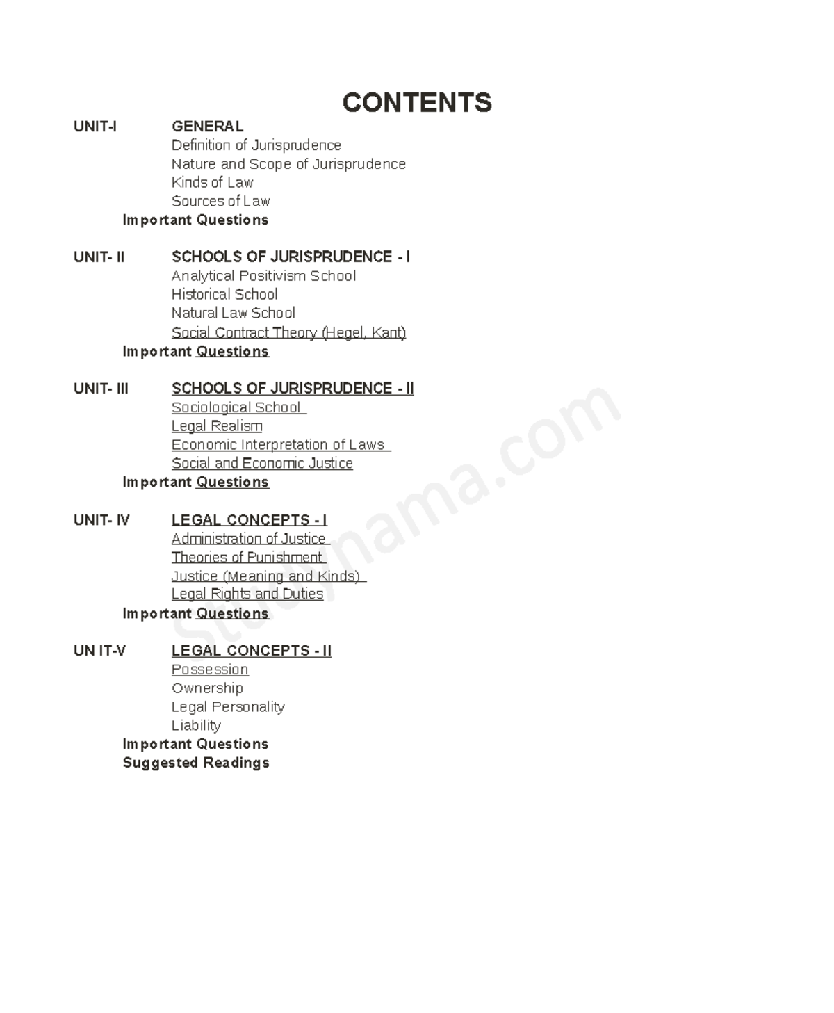 NI Unit 1, 2 And 5 - Jurisprudence Chapters - UNIT-I GENERAL CONTENTS ...