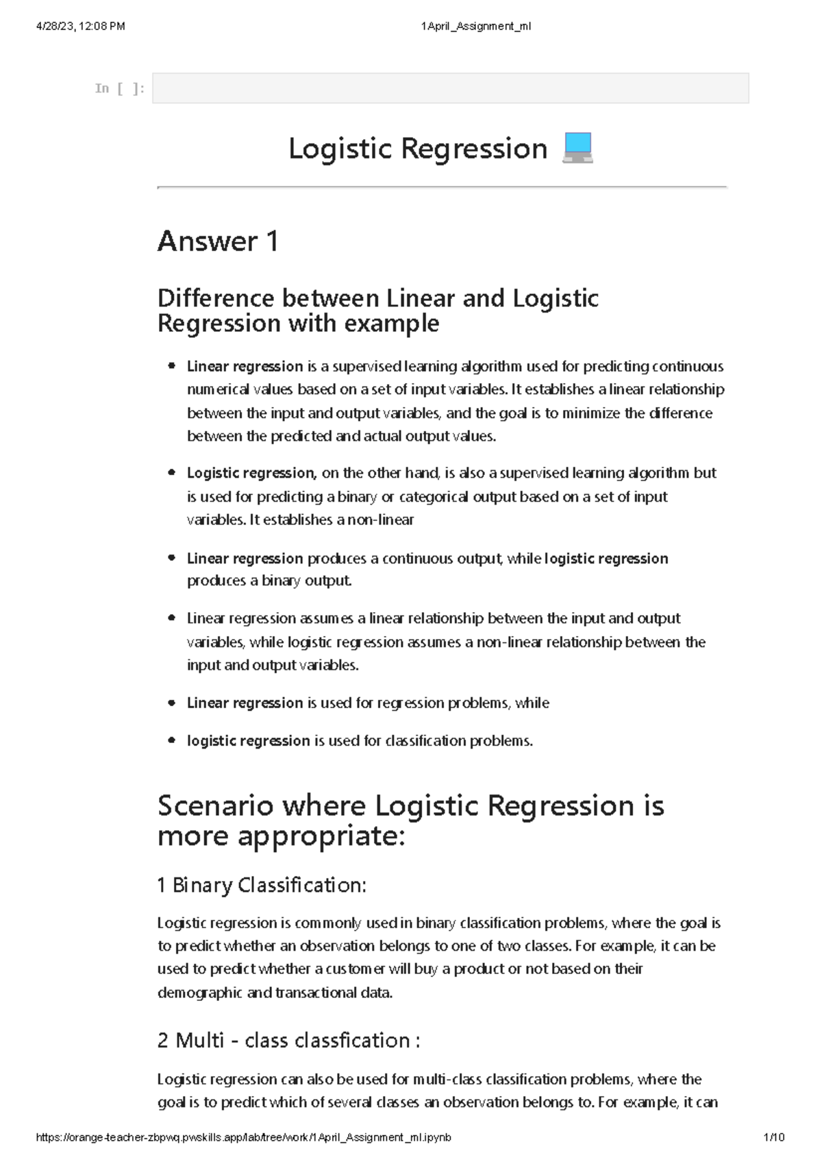 Logisttic Regression , ROC Curve, Cost function - Logistic Regression 💻 ...