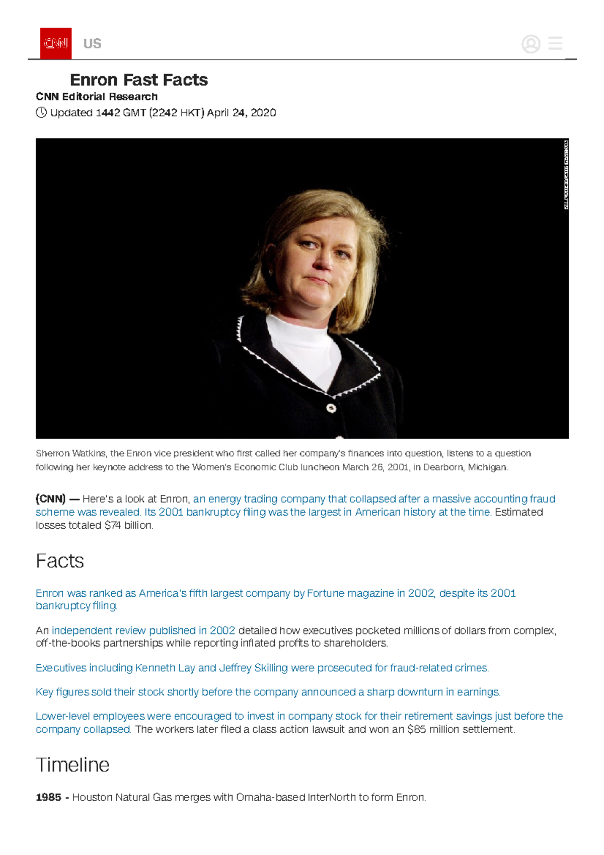 01b. Enron Fast Facts - CNN - (QURQ )DVW )DFWV @8SGDWHG *07 +.7 $SULO ...