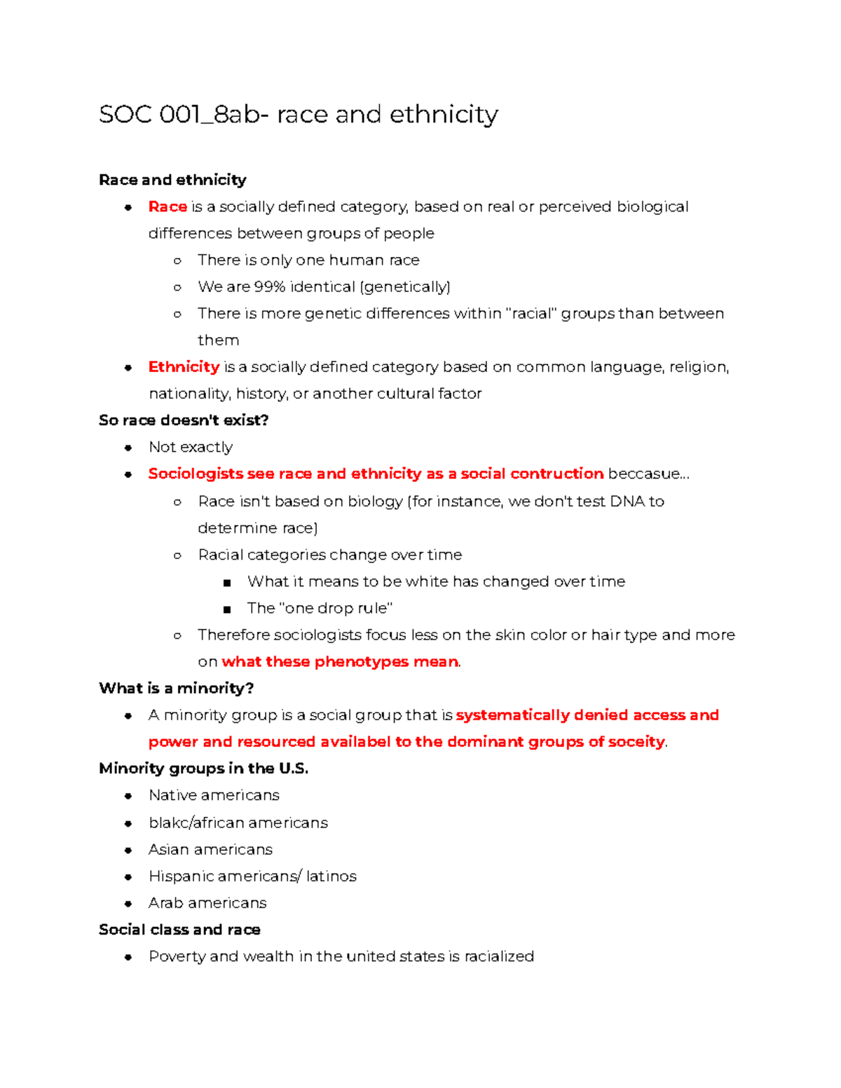 SOC Final Notes - SOC 001_8ab- race and ethnicity Race and ethnicity ...