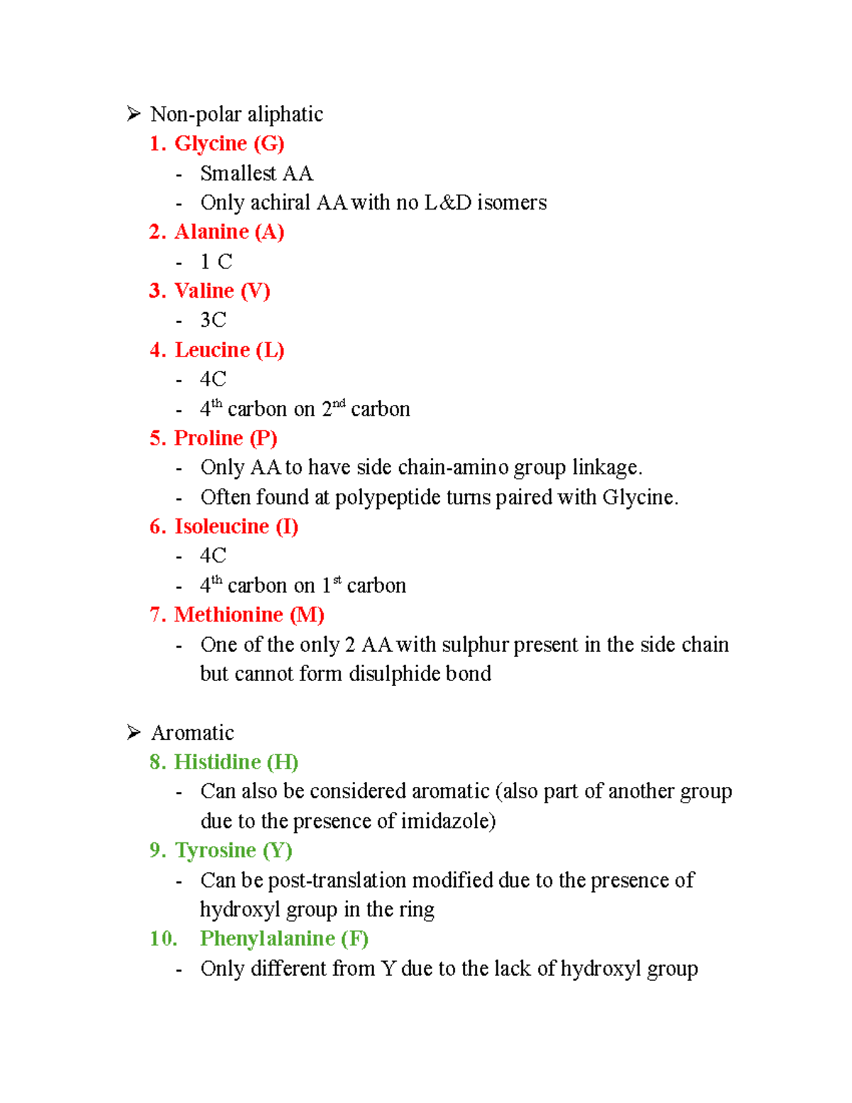 AA set - Amino acid table - Non-polar aliphatic 1. Glycine (G ...