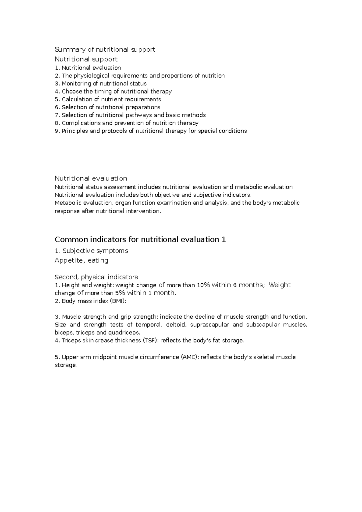 Summary of nutritional support NURS221 Summary of nutritional support Nutritional support 1