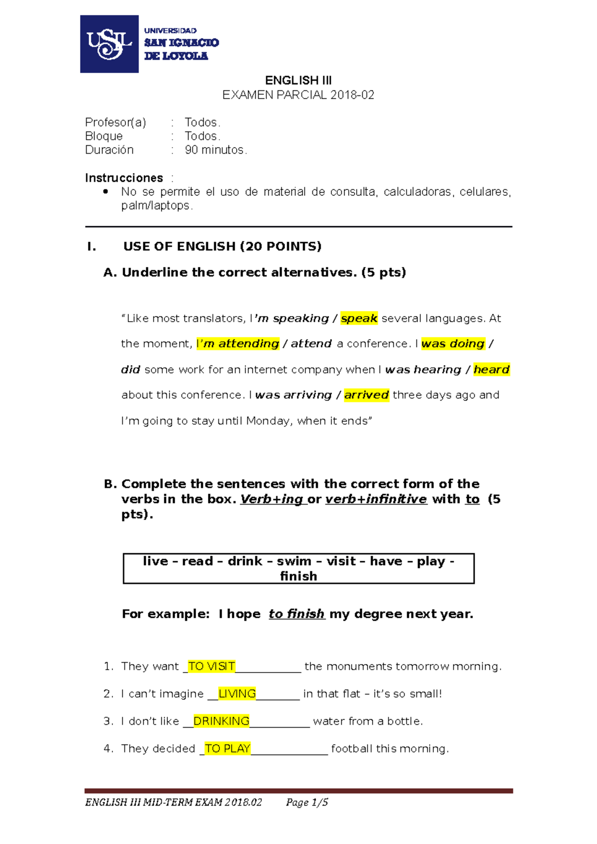 Examen Parcial Ingles III 2018-02 - ENGLISH III EXAMEN PARCIAL 2018 ...