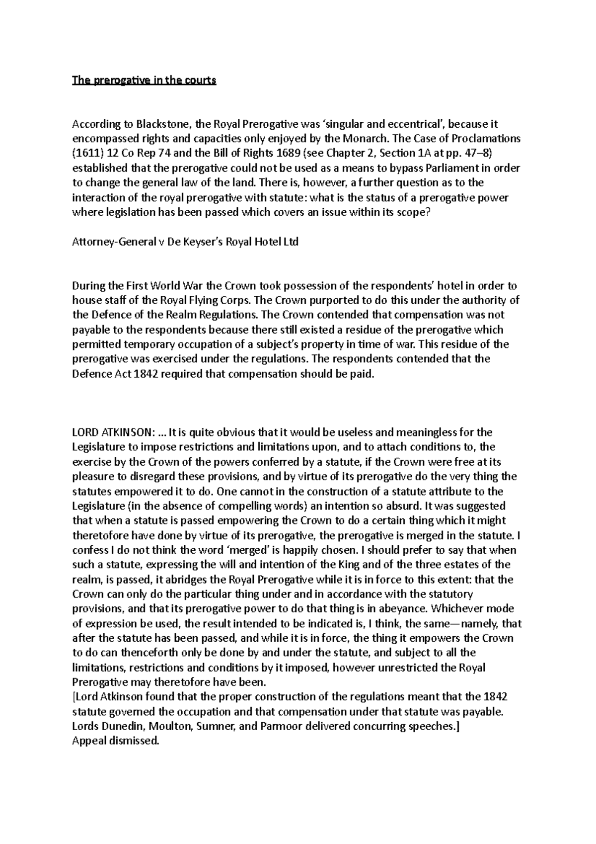 The prerogative in the courts - The prerogative in the courts According ...
