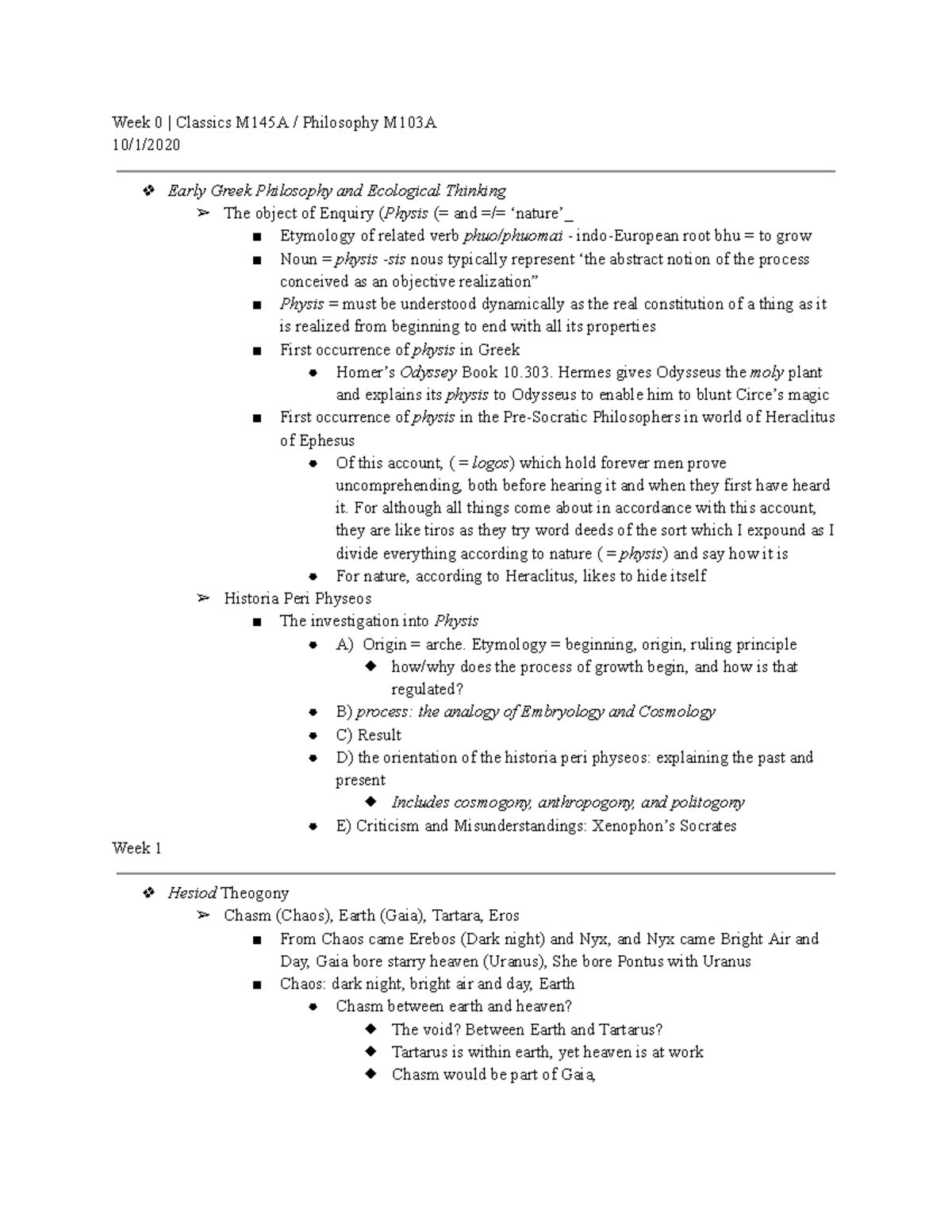 Notes M145A Google Docs Week 0 Classics M145A Philosophy