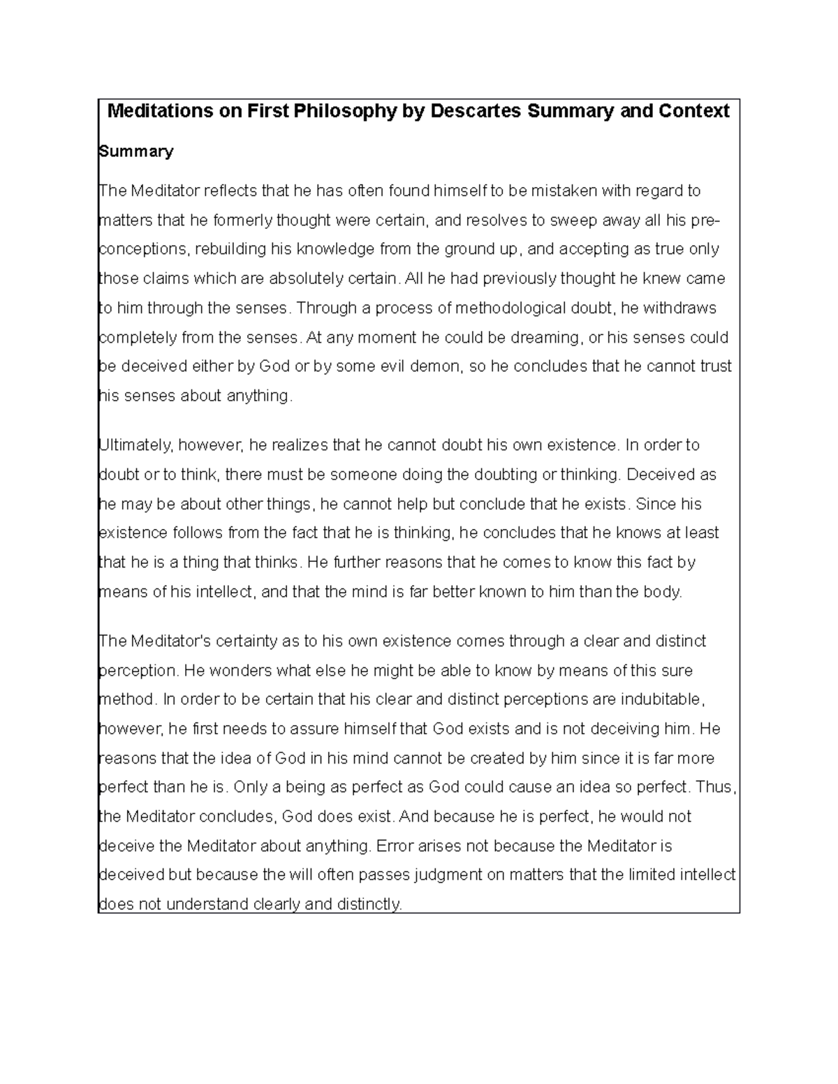 Descartes Meditations Summary Pdf