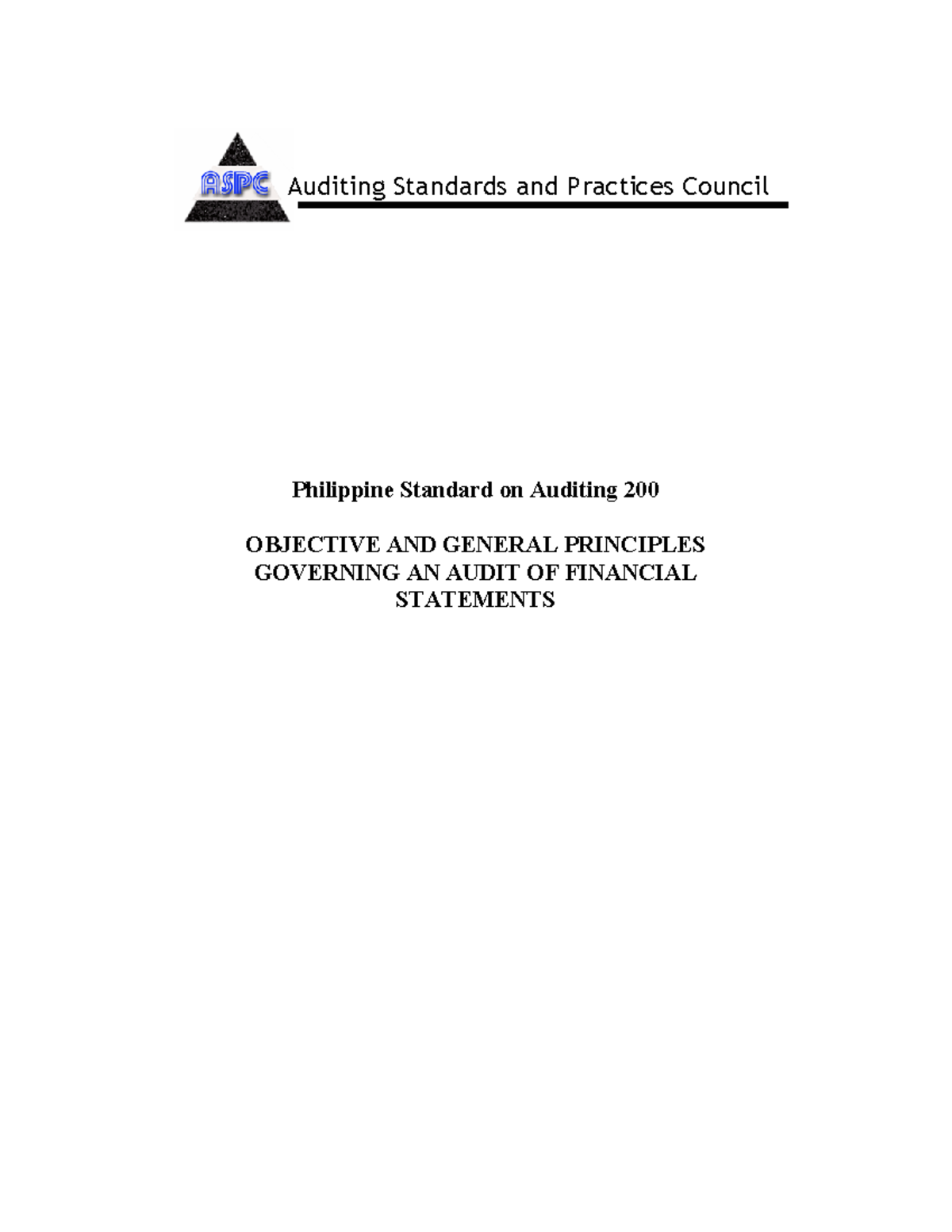 PSA 200 Objectives and General Principles Governing an Audit of
