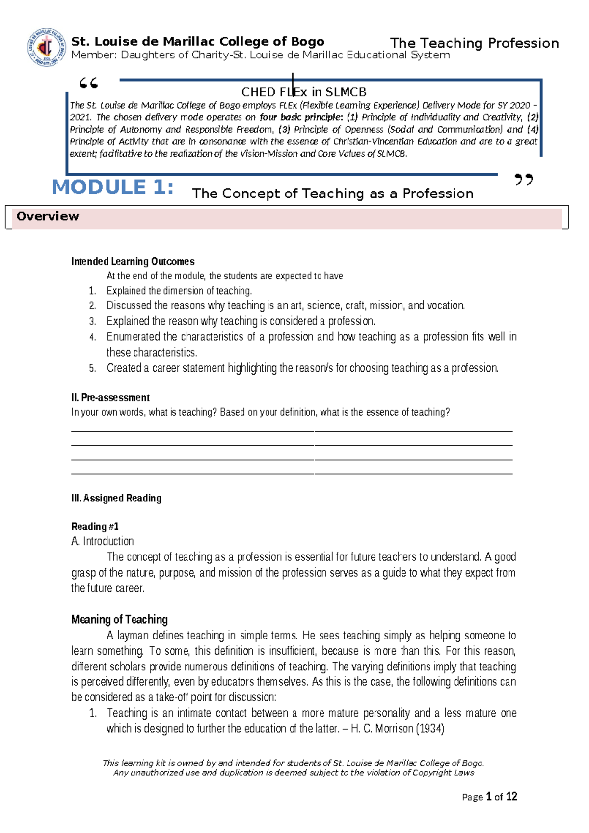 Module 1 - The Concept of Teaching as a Profession - Member: Daughters ...