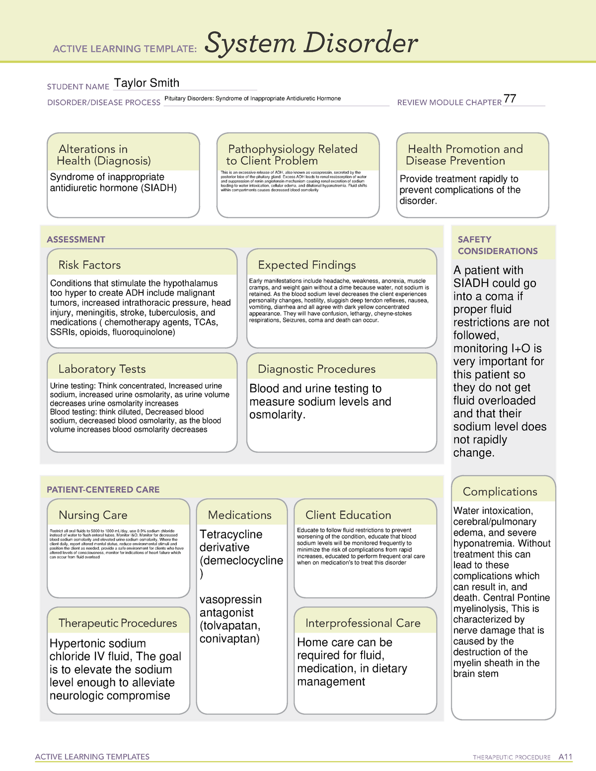 ATI System Disorder Endocrine Template ACTIVE LEARNING TEMPLATES THERAPEUTIC PROCEDURE A