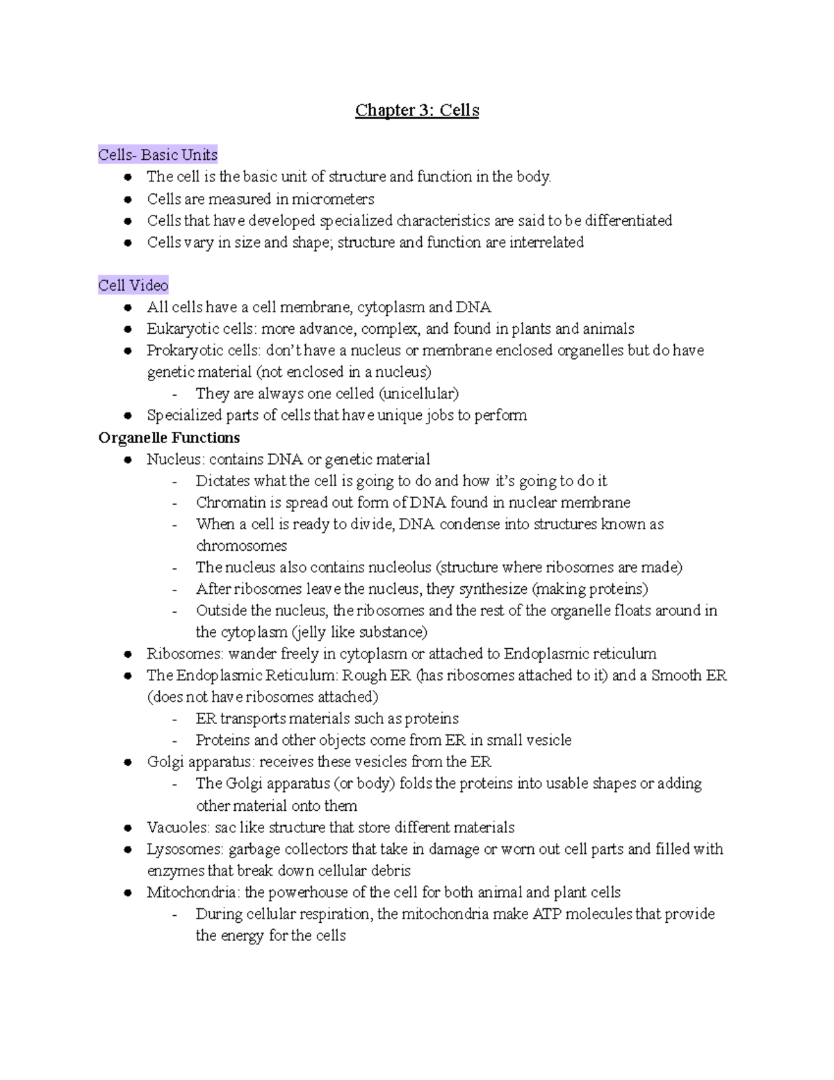 Chapter Three Cells - Chapter 3: Cells Cells- Basic Units The Cell Is ...