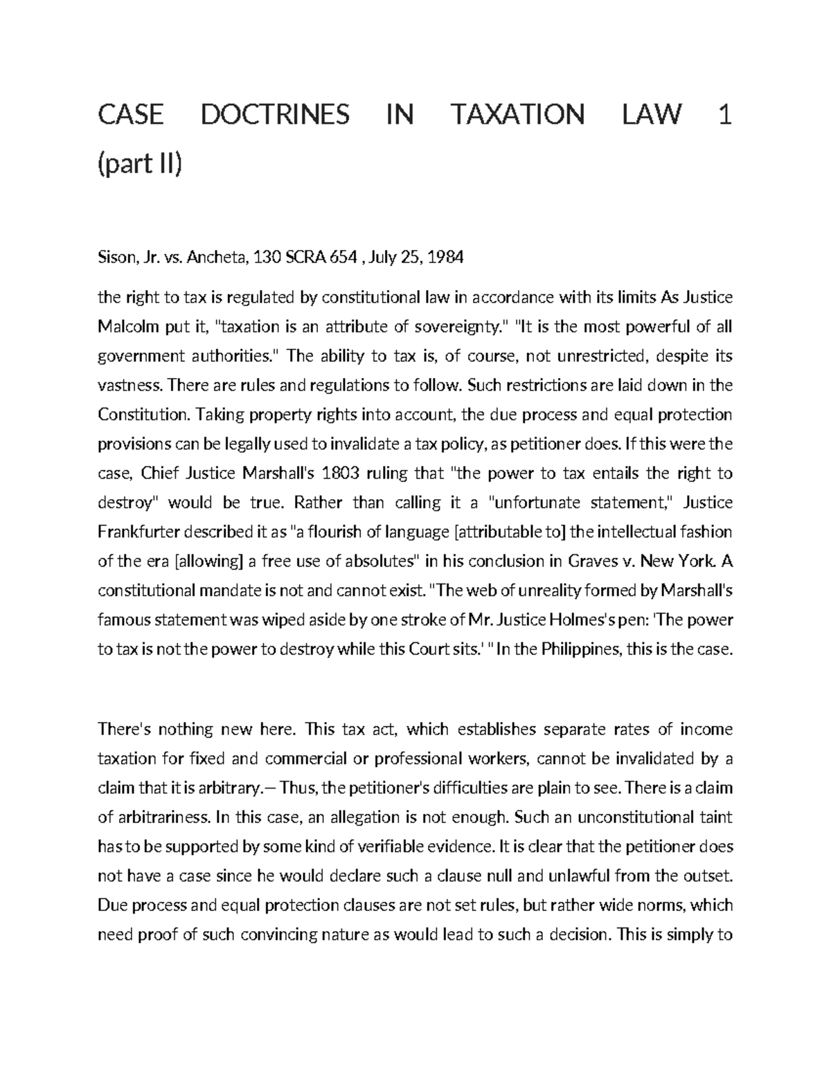 CASE Doctrines IN Taxation LAW - CASE DOCTRINES IN TAXATION LAW 1 (part ...