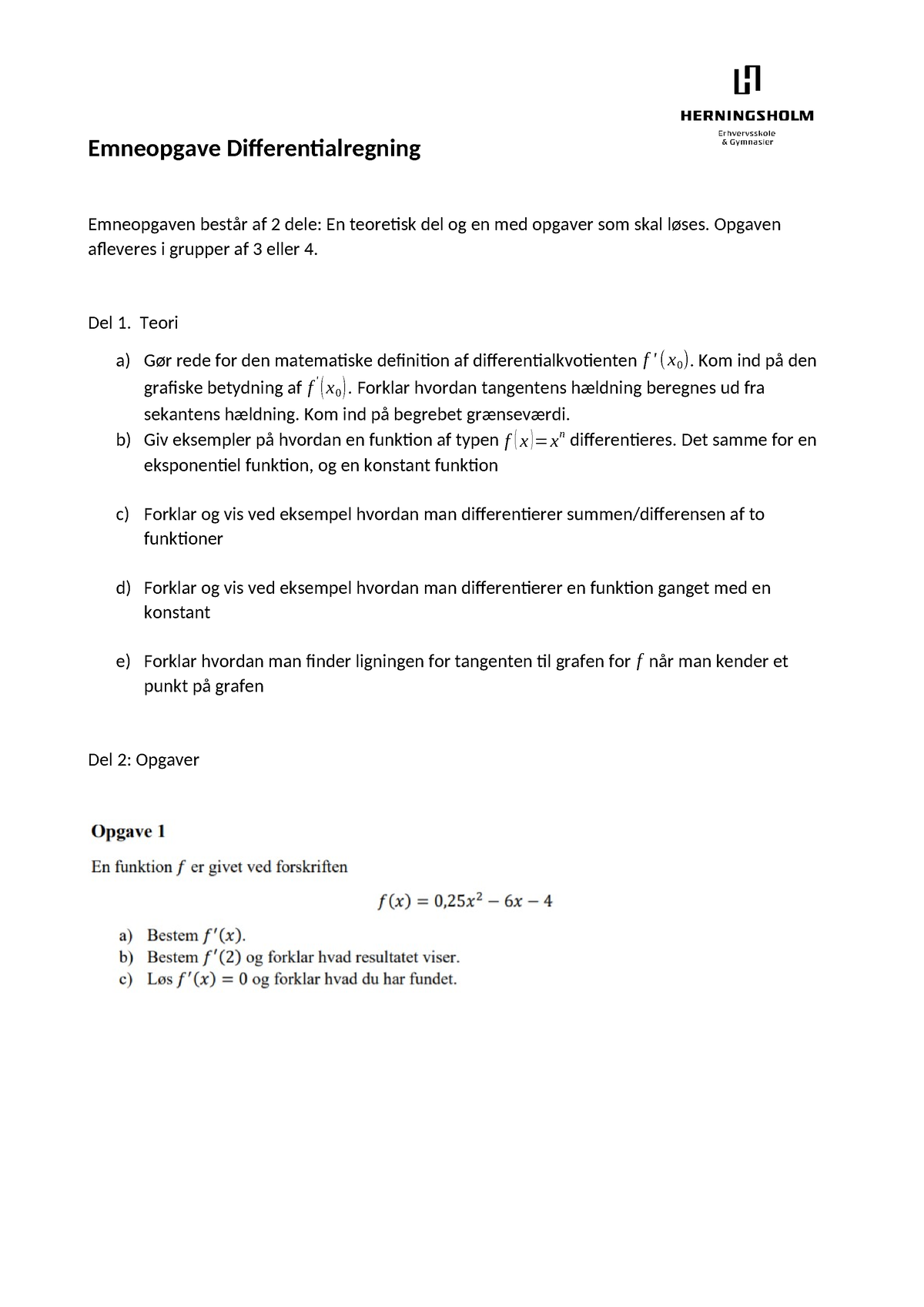 Emneopgave - Differentialregning - Emneopgave Differentialregning ...