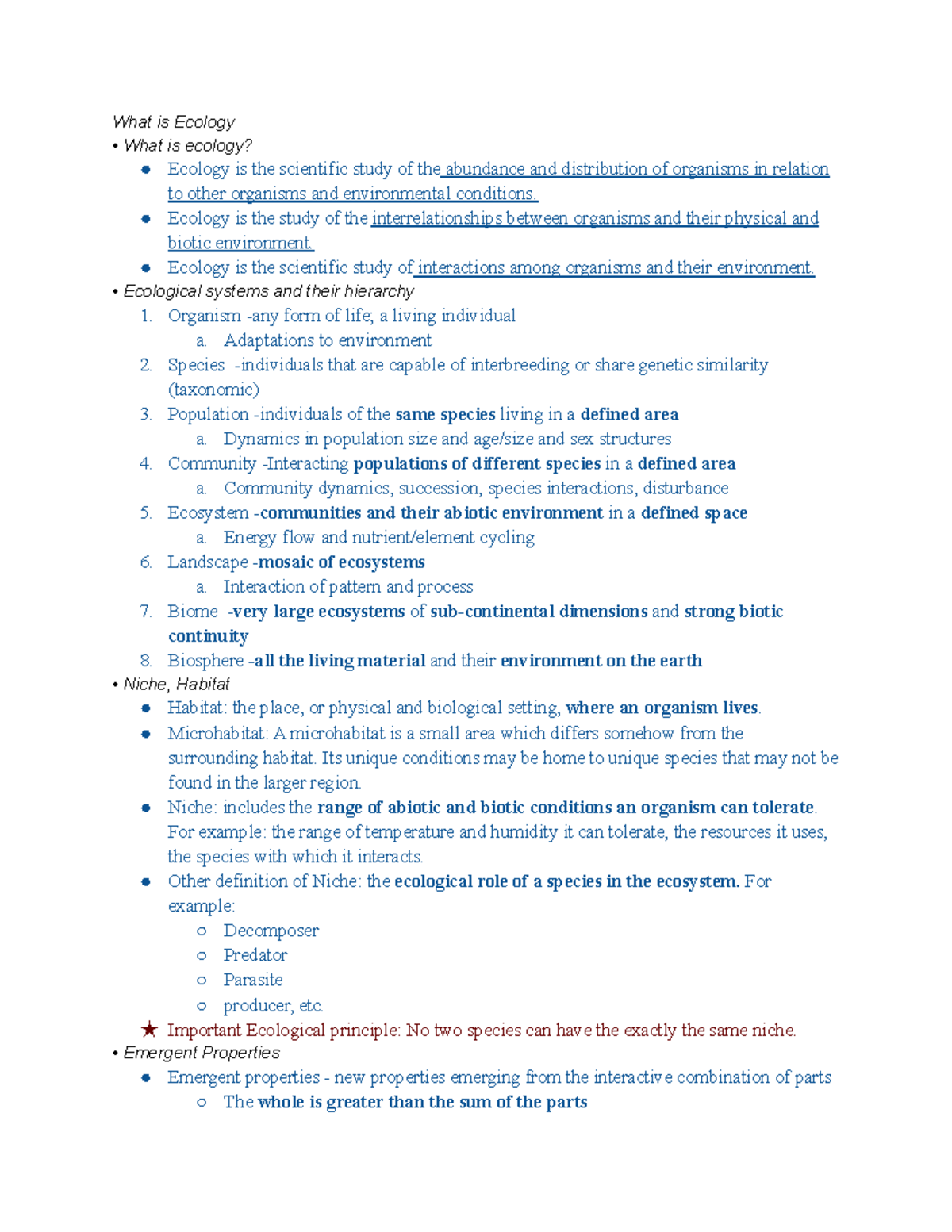 Exam One - Completed Study Guide For Exam One - _What Is Ecology What ...