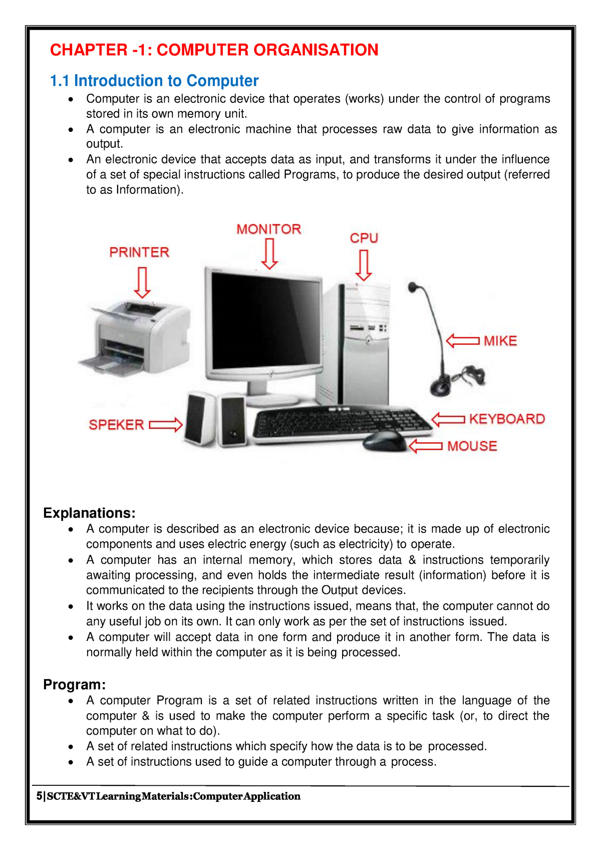 Computer Applications - CHAPTER -1: COMPUTER ORGANISATION 1 ...