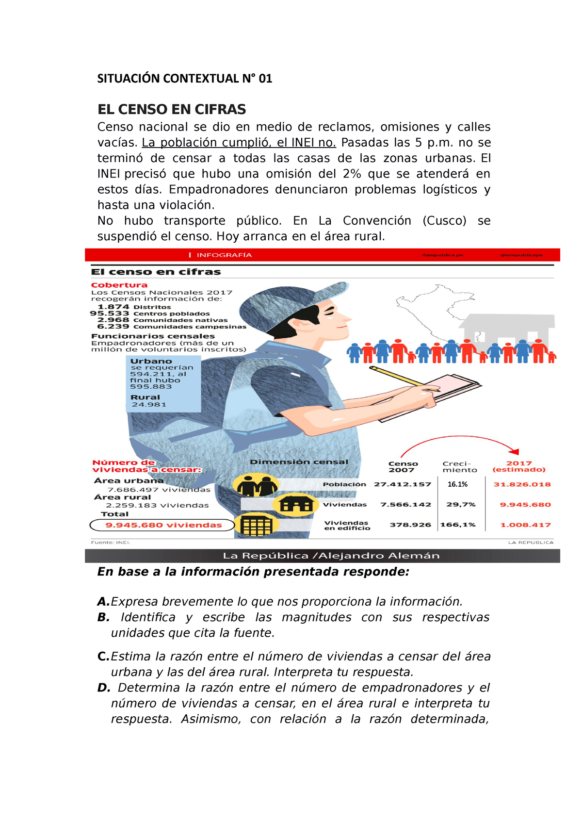 Situación Contextual N SituaciÓn Contextual N° 01 El Censo En Cifras Censo Nacional Se Dio En 1849