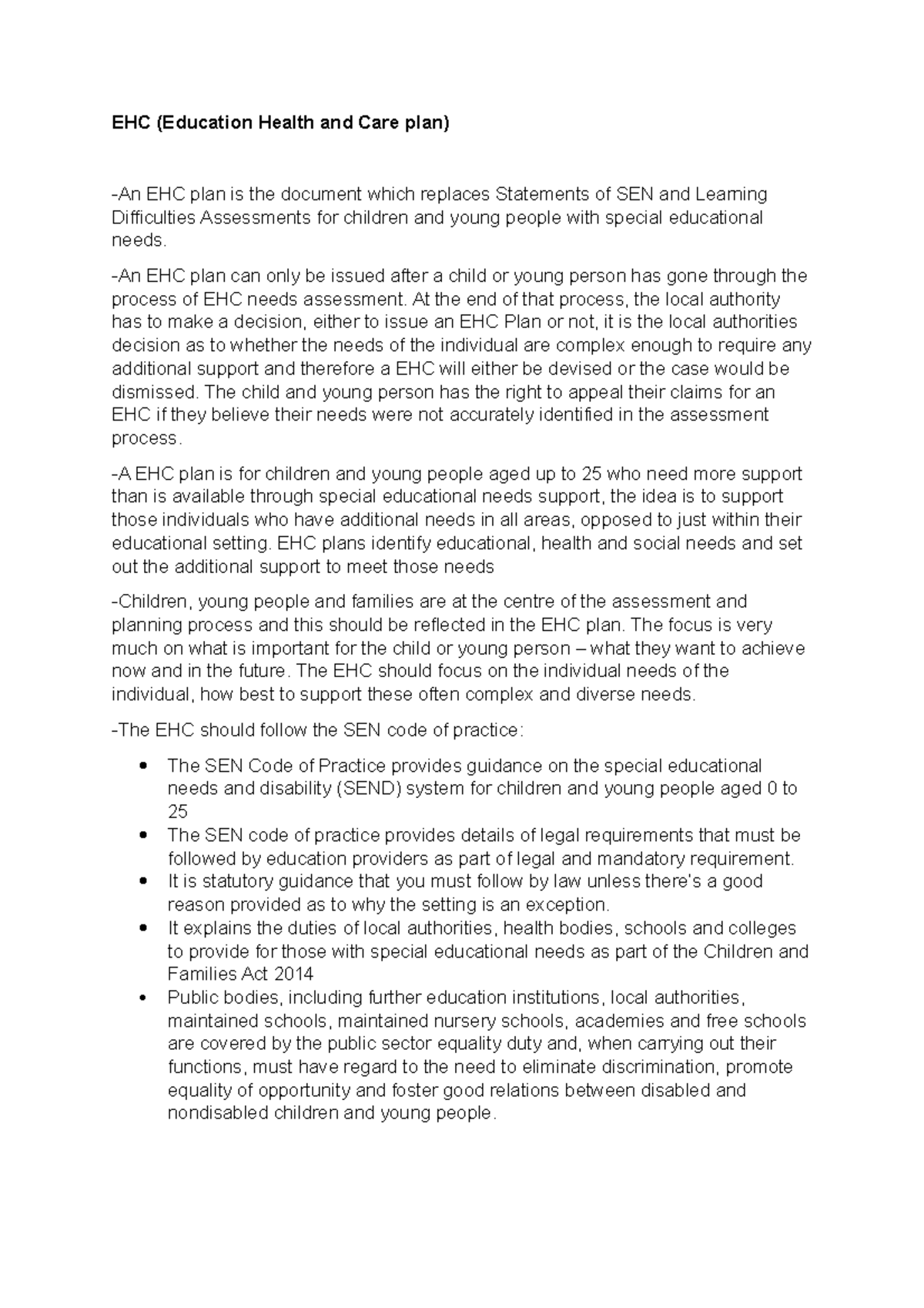 EHC (Education, health and care plans) - EHC plan can only be issued ...