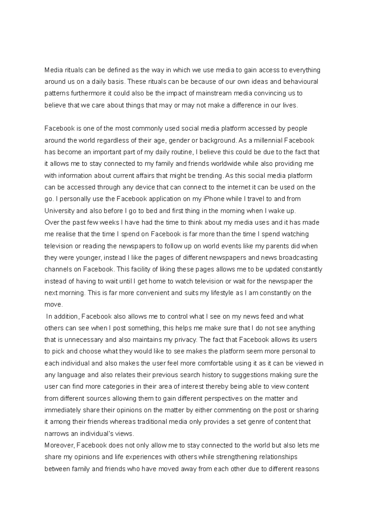 ARTS1090 Concept Reflection - Media rituals can be defined as the way ...