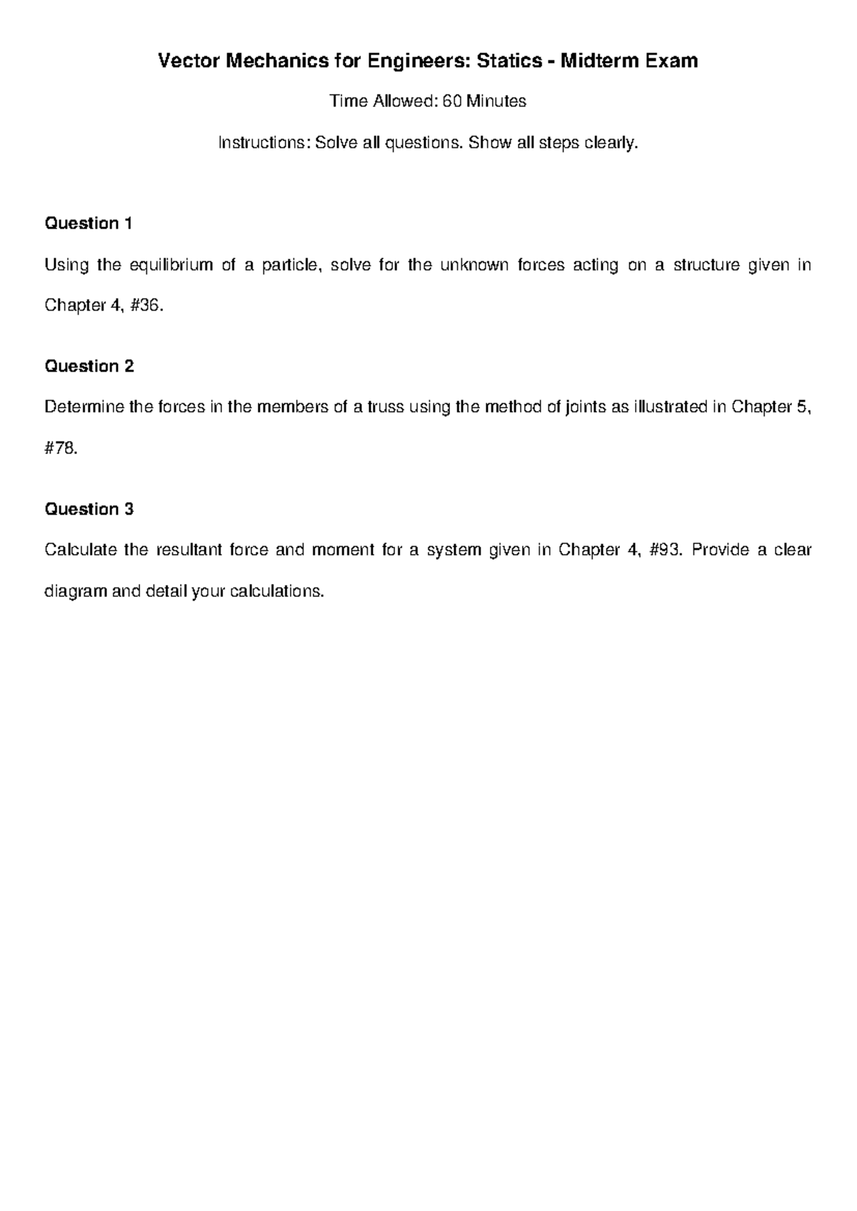 Vector Mechanics Midterm Exam - Vector Mechanics for Engineers: Statics ...