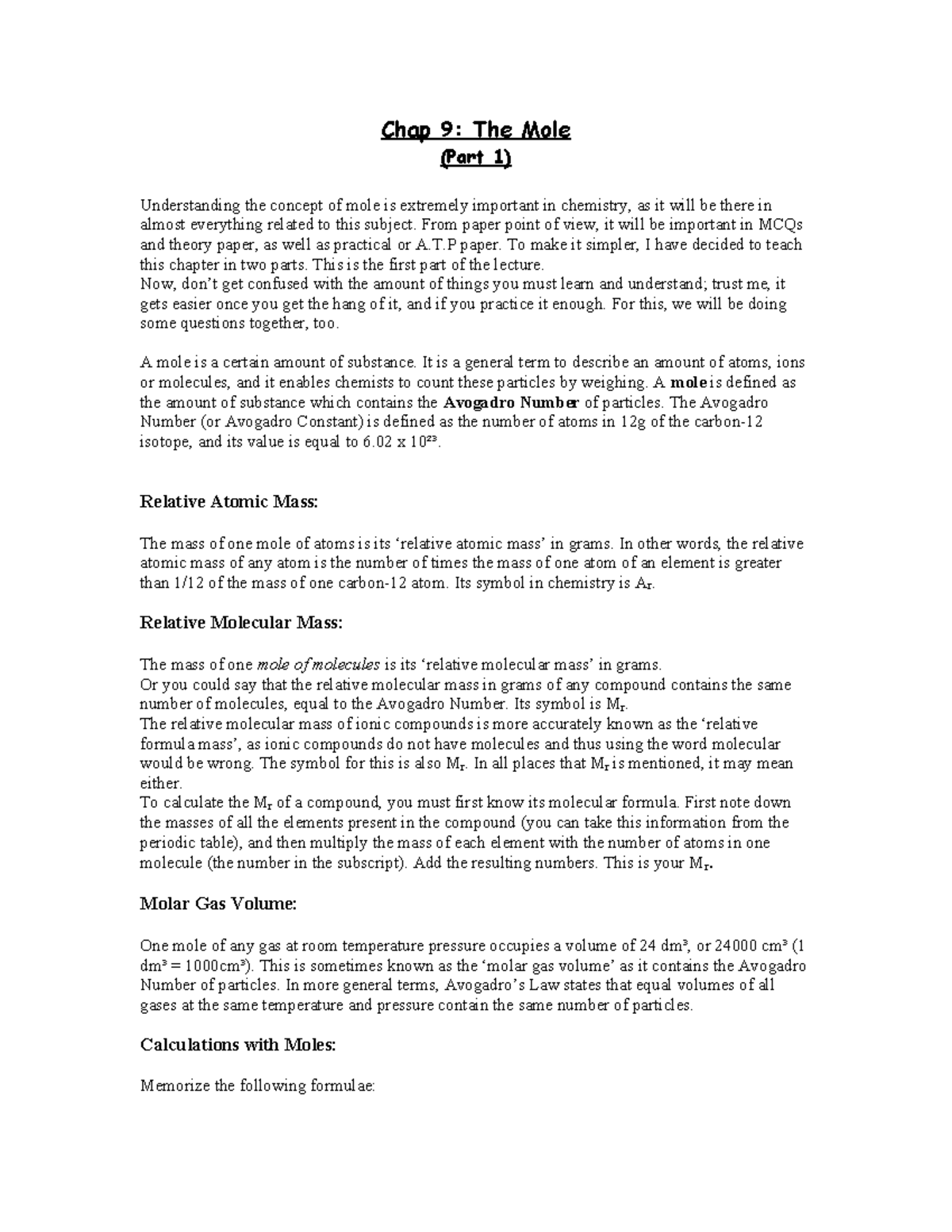 Chapter 9 - The Mole (Part-1) - Chap 9: The Mole (Part 1) Understanding ...