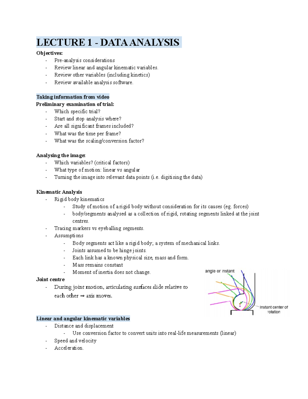 Week 11 - lecture notes - LECTURE 1 - DATA ANALYSIS Objectives: - Pre ...