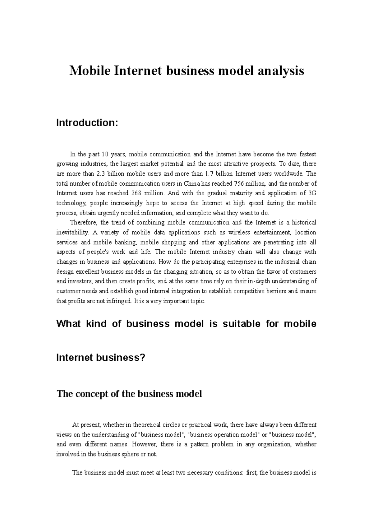 Mobile business model analysis Mobile business