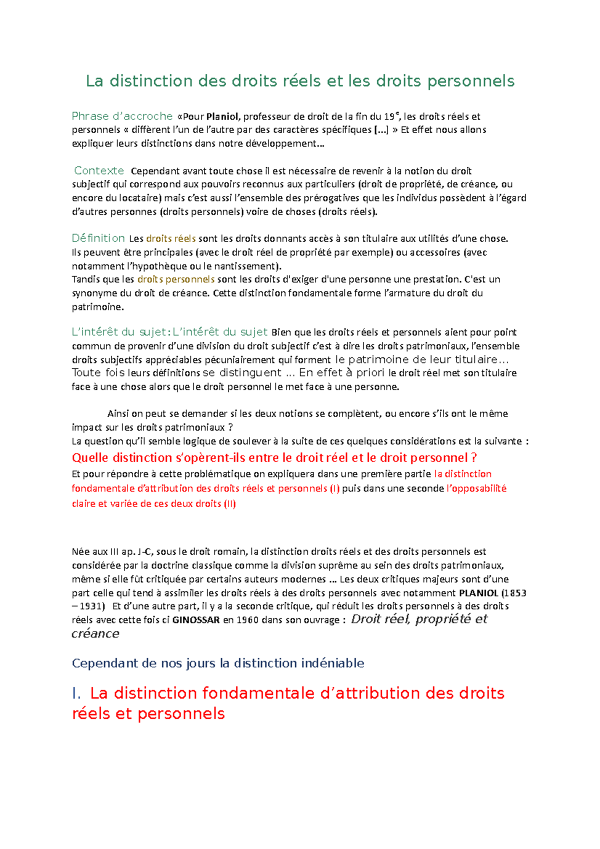 Dissertation Distinction Entre Le Droit Personnel Et Le Droit R El La Distinction Des Droits